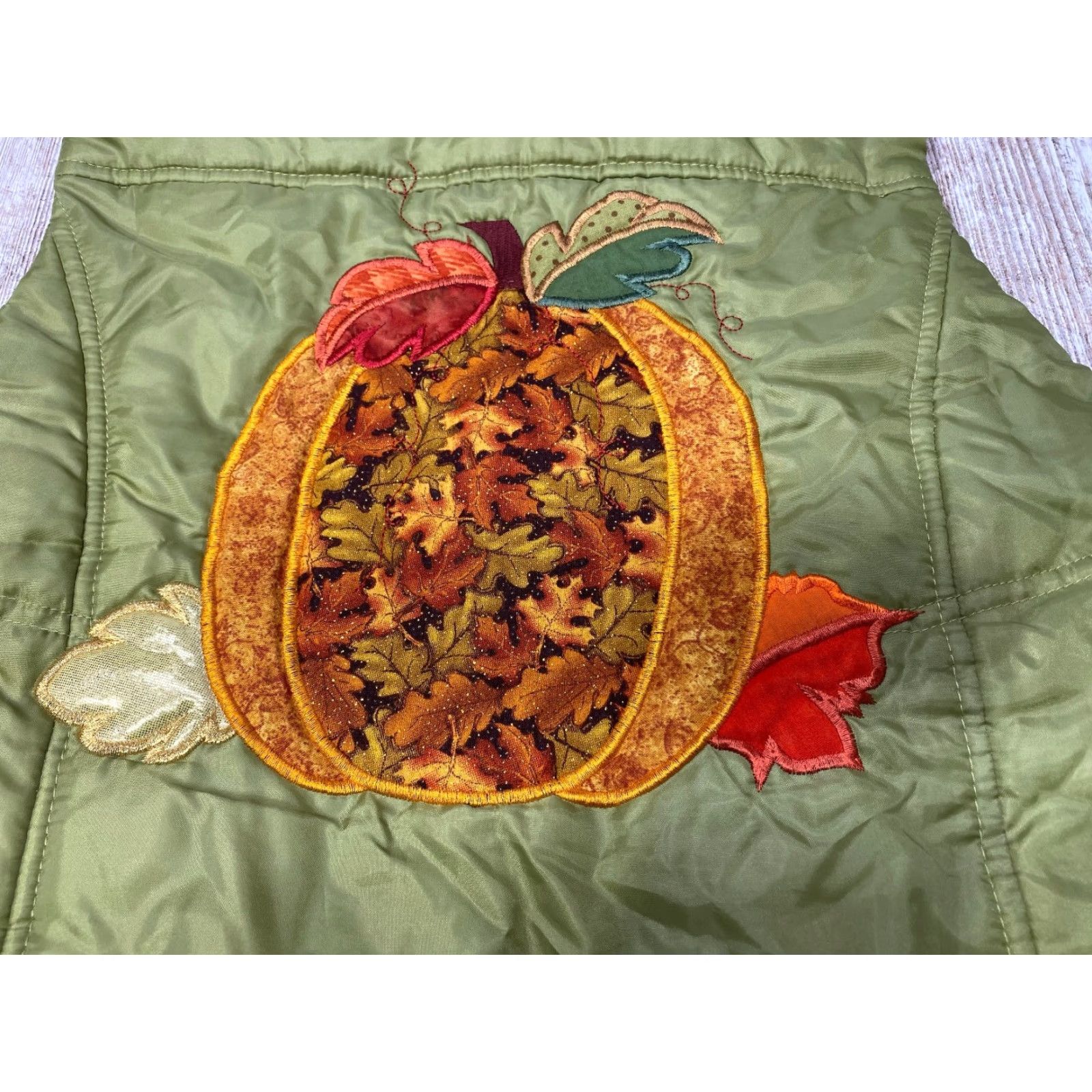 Vintage Creazoni Effeci Quilted Vest Women Small Pumpkin Leaves Green Fall Thanksgiving Quilt Vest Women S Green Fall Thanksgiving Size S / US 4 / IT 40 - 4 Thumbnail