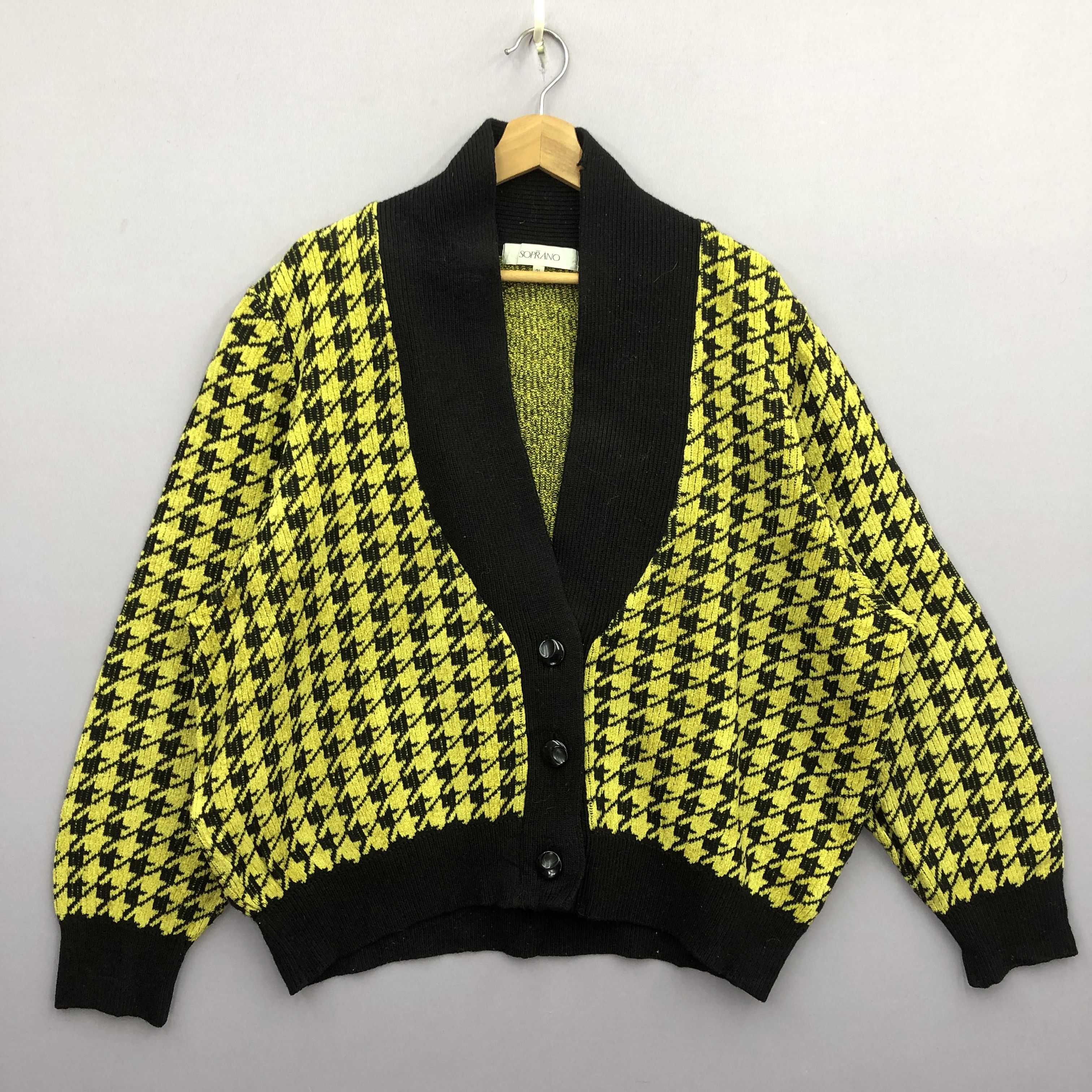 Aran Isles Knitwear Vintage Houndstooth Knit Cardigan Yellow Sweater Sweatshirt Size US XL / EU 56 / 4 - 1 Thumbnail