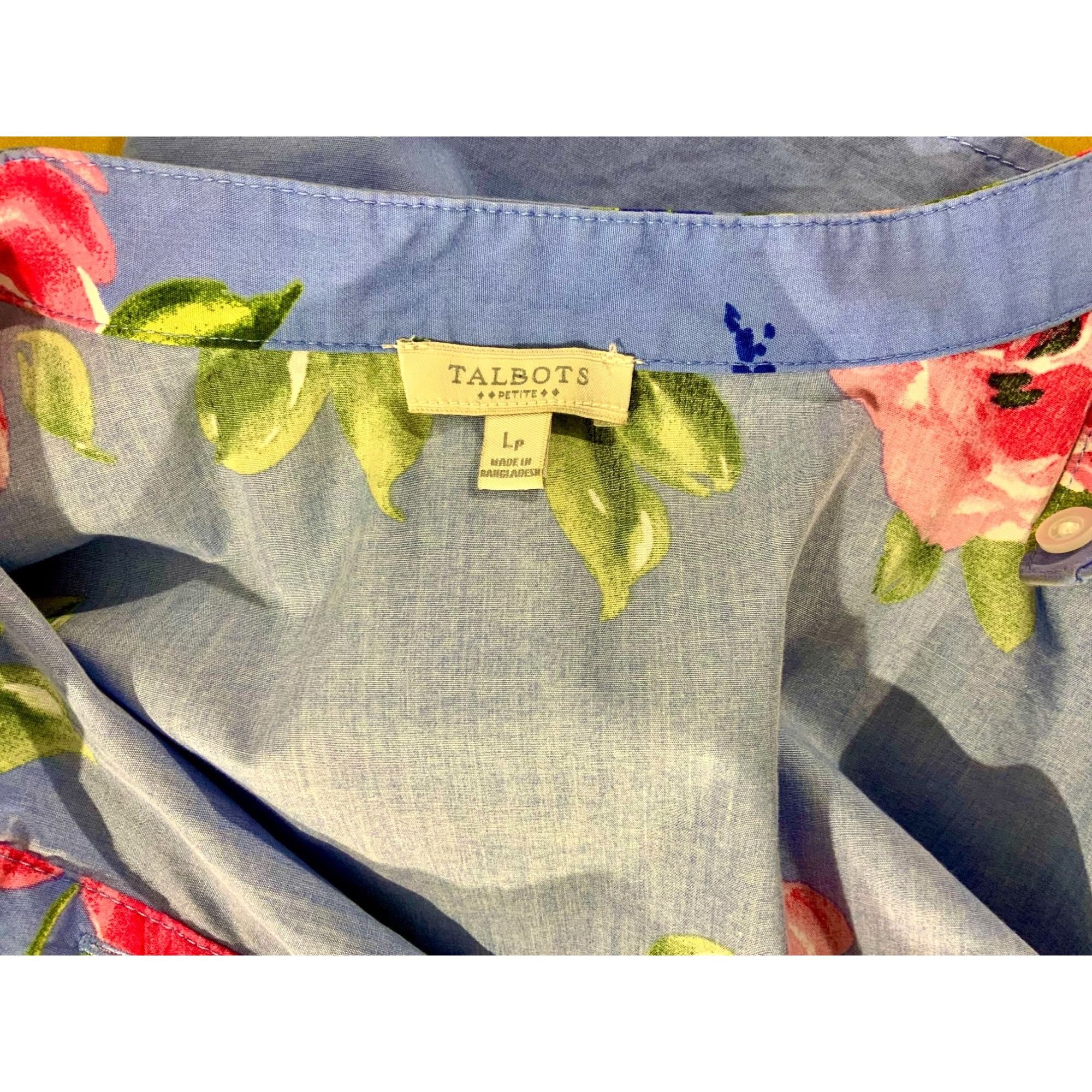 Talbots Talbots Womens Petite Blue Floral Adjustable Sleeve Top PL Size L / US 10 / IT 46 - 8 Thumbnail