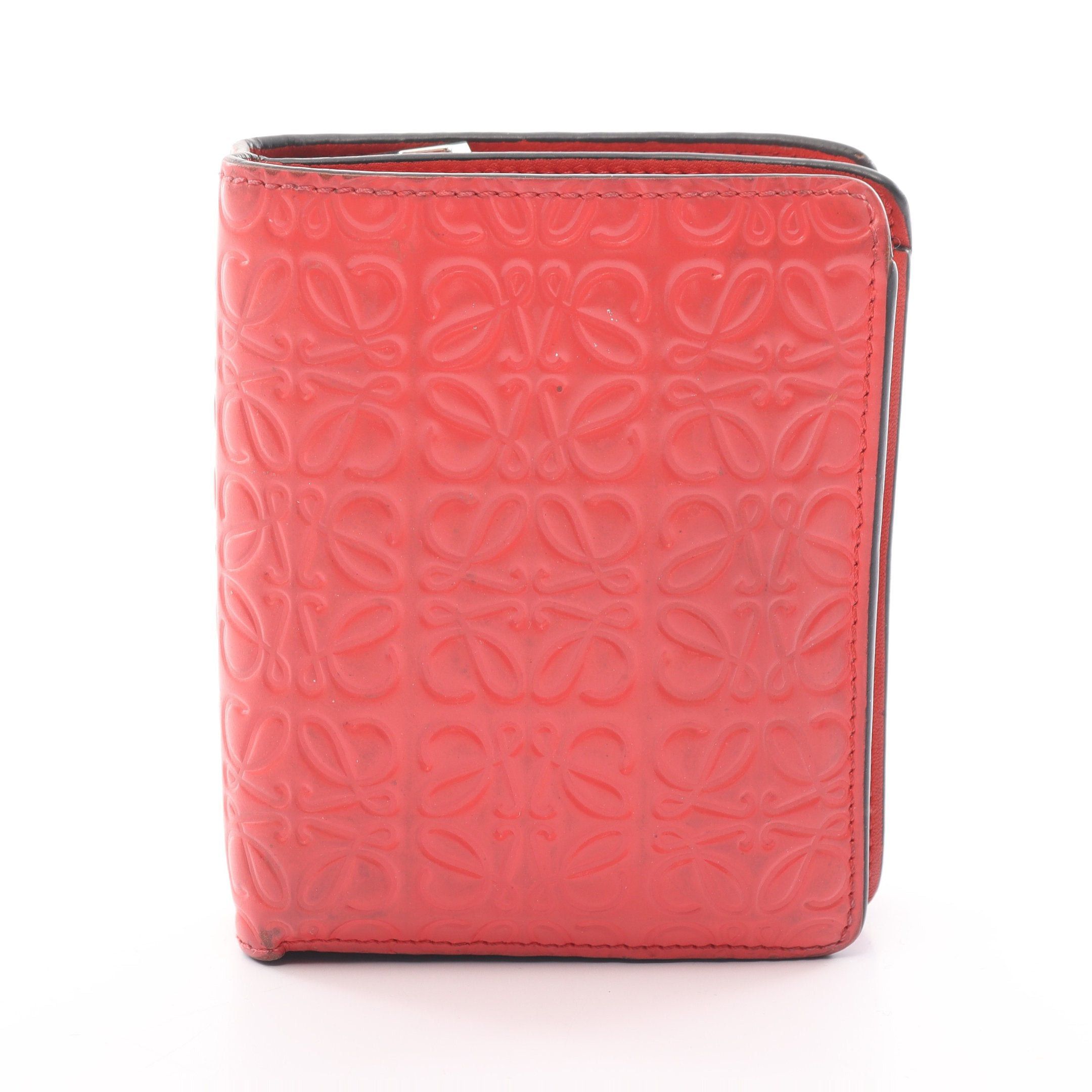 image of Loewe Repeat Anagram Compact Zip Wallet Bi-Fold Wallet Leather Pink Red, Women's