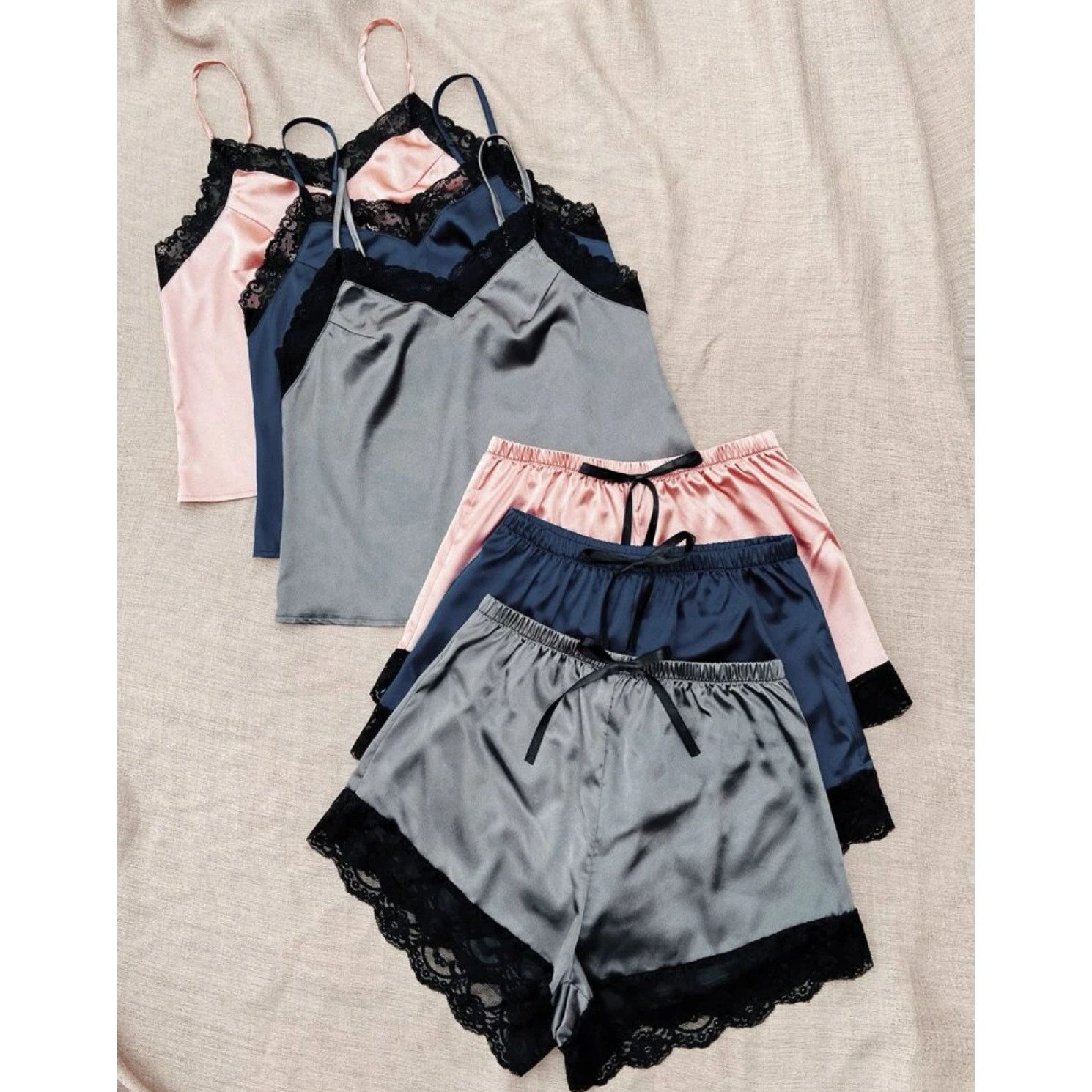 Shein 3 Lace Trim Cami/Short Sets Size ONE SIZE - 1 Thumbnail