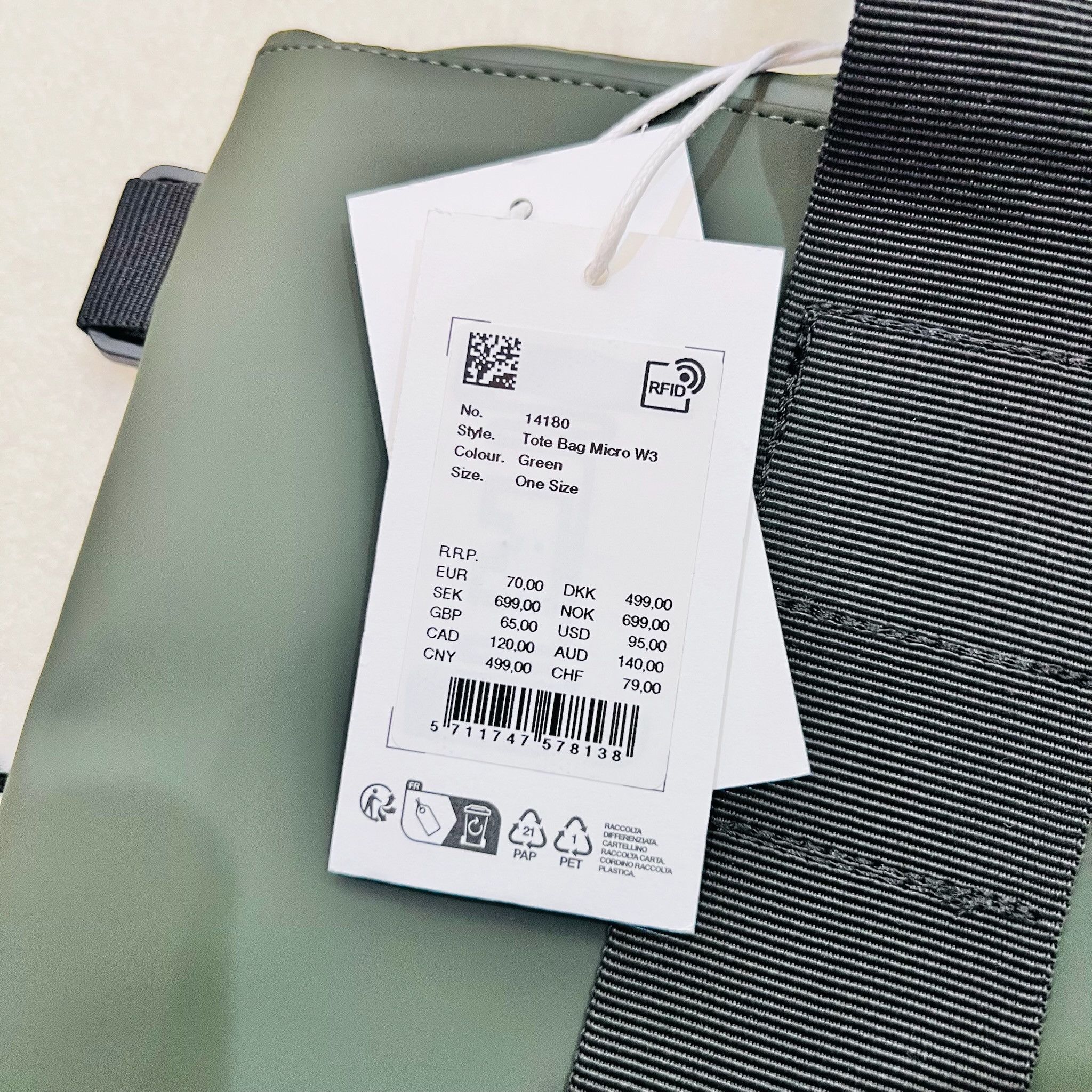 Rains Rains Waterproof 2-Way Shoulder Hand Tote Bag Olive Green Size ONE SIZE - 2 Thumbnail