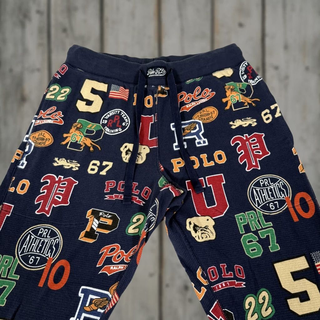 Polo Ralph Lauren Polo Ralph Lauren Pajama Pants Mens M Blue Waffle Knit Logo Collegiate Sports Print Jogger Cuffed Hem Knit Sleepwear Bottoms Size US M / EU 48-50 / 2 - 1 Thumbnail