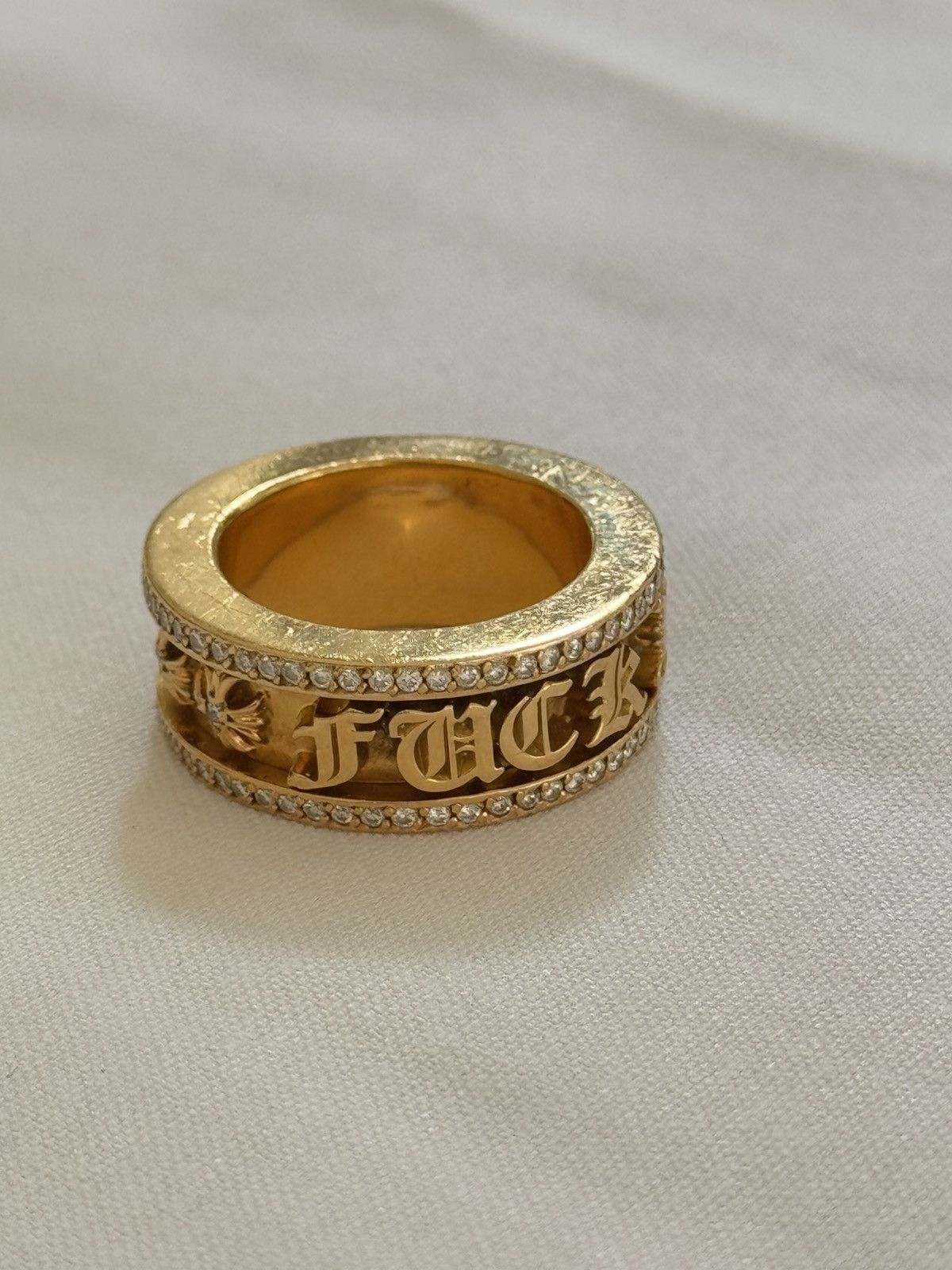 Chrome Hearts 1/1 SPINNING MECHANISM 22K GOLD DIAMOND F*** You RING Size ONE SIZE - 1 Thumbnail
