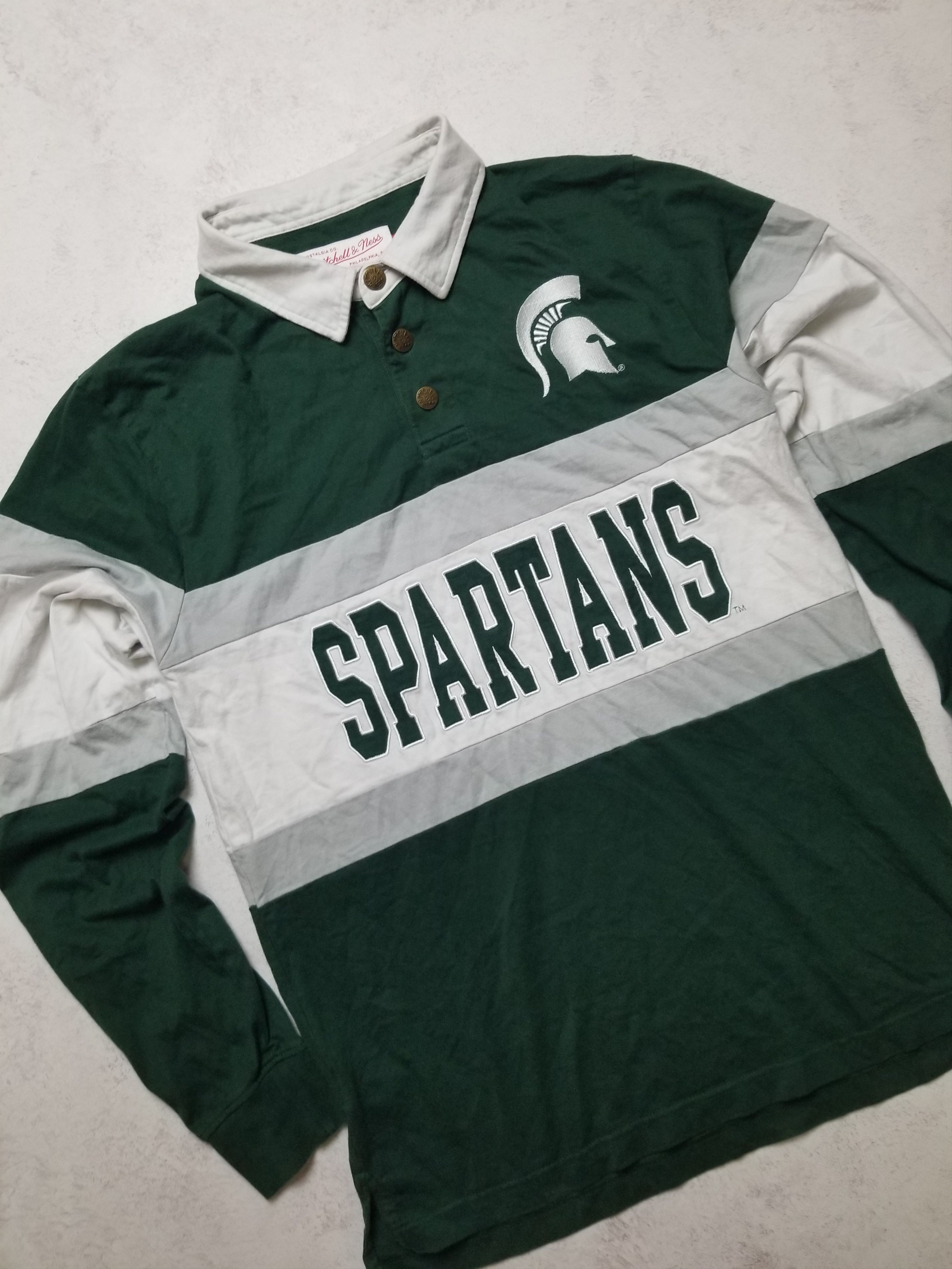 Mitchell & Ness Michigan Spartans Embroidered Rugby Long Sleeve Polo NCAA Size US M / EU 48-50 / 2 - 8 Thumbnail