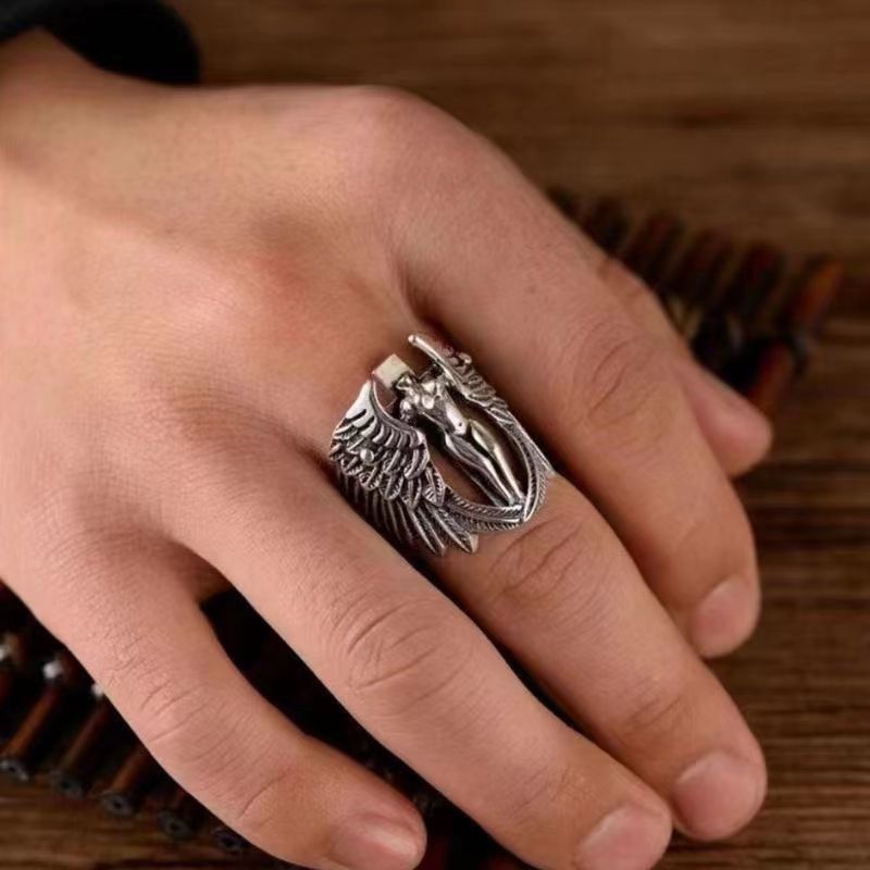 Other Vintage Hip-Hop Cross Angel Wing Ring – Adjustable Open Band Size ONE SIZE - 1 Thumbnail