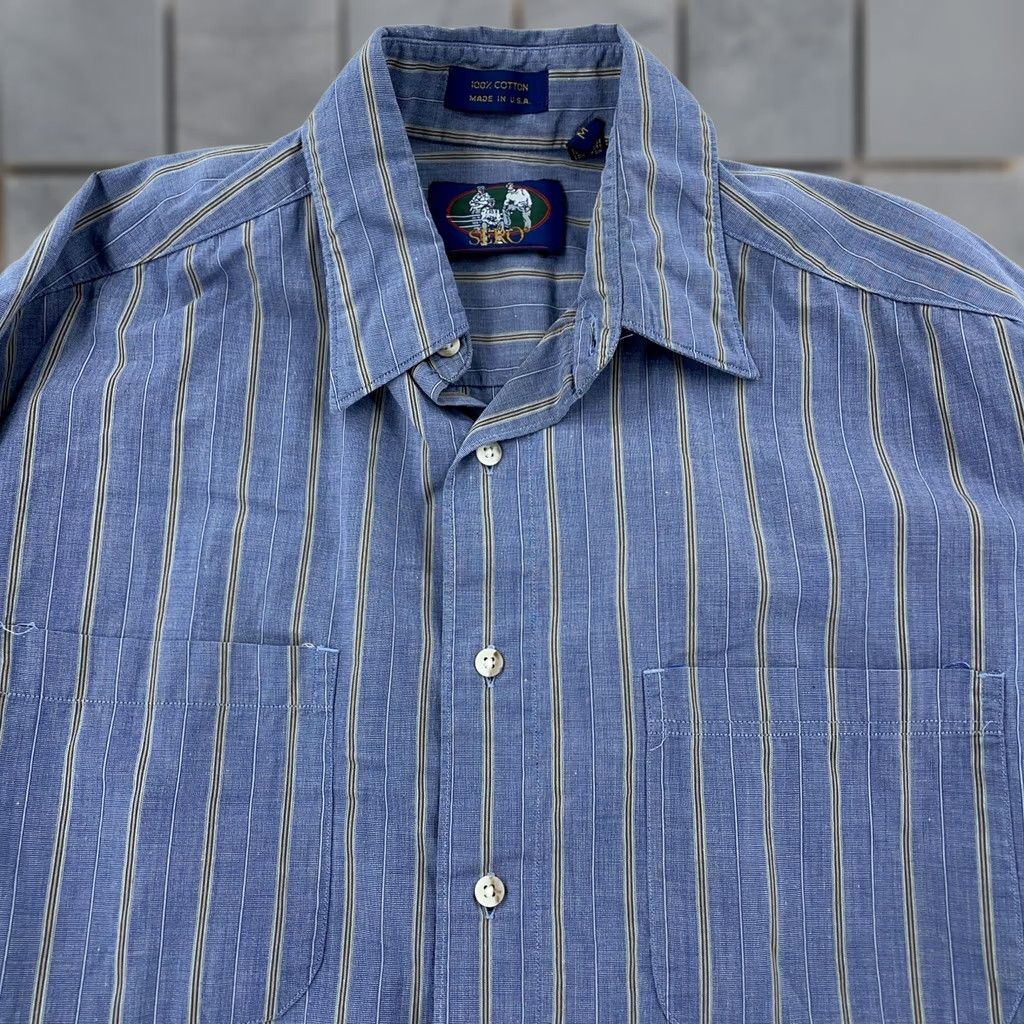 Vintage Vintage Sero Shirt Mens XL Blue Striped Regular Fit Button Up USA Size US XL / EU 56 / 4 - 1 Thumbnail