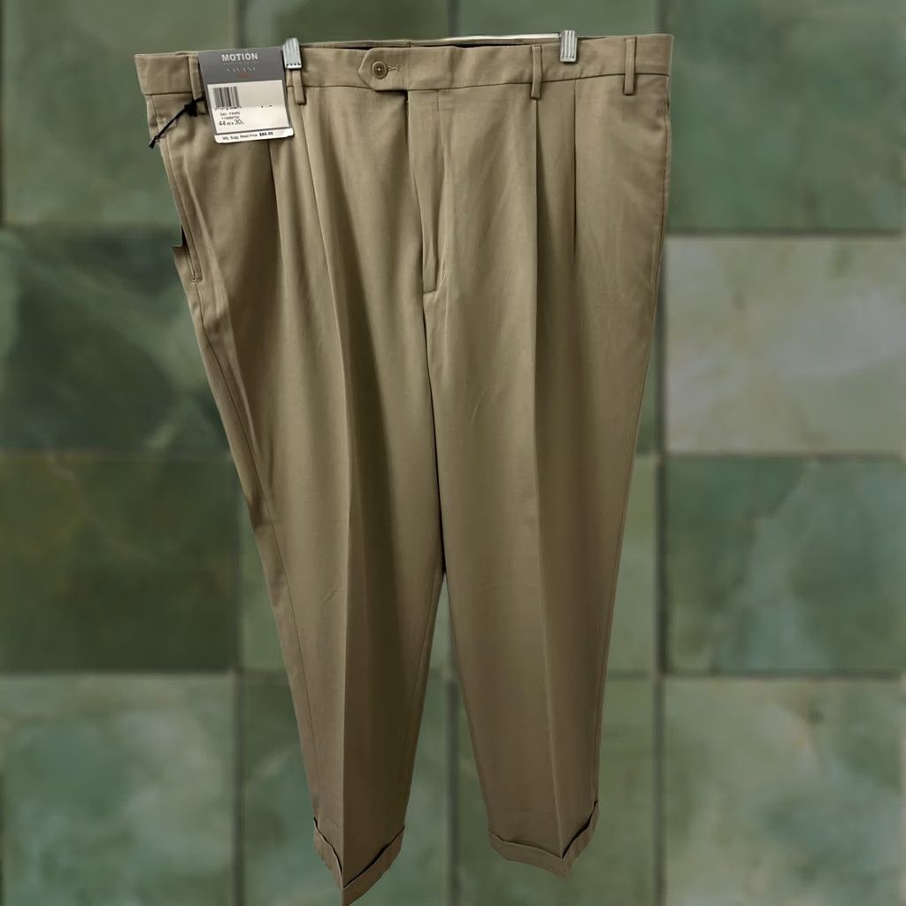 Savane Savane Motion Pants Mens 44x30 Beige Pleated Cuffed Straight Leg NWT 0 MSRP Size US 44 / EU 60 - 1 Thumbnail