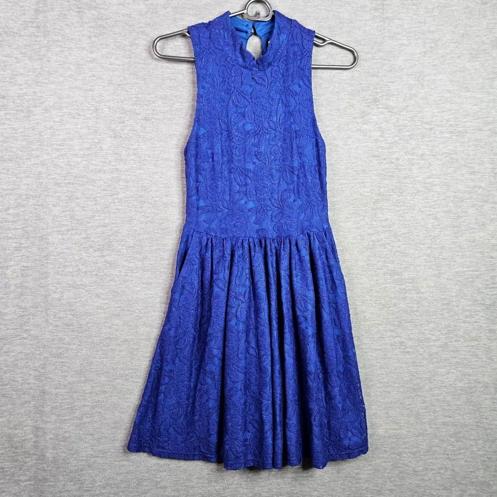 Anthropologie Moulinette Soeurs Dress XS Blue Textured Fit Flare Sleeveless Anthropologie Dress, A-Line, Floral, Cotton Nylon, Blue, Women, XS Size XS / US 0-2 / IT 36-38 - 2 Thumbnail