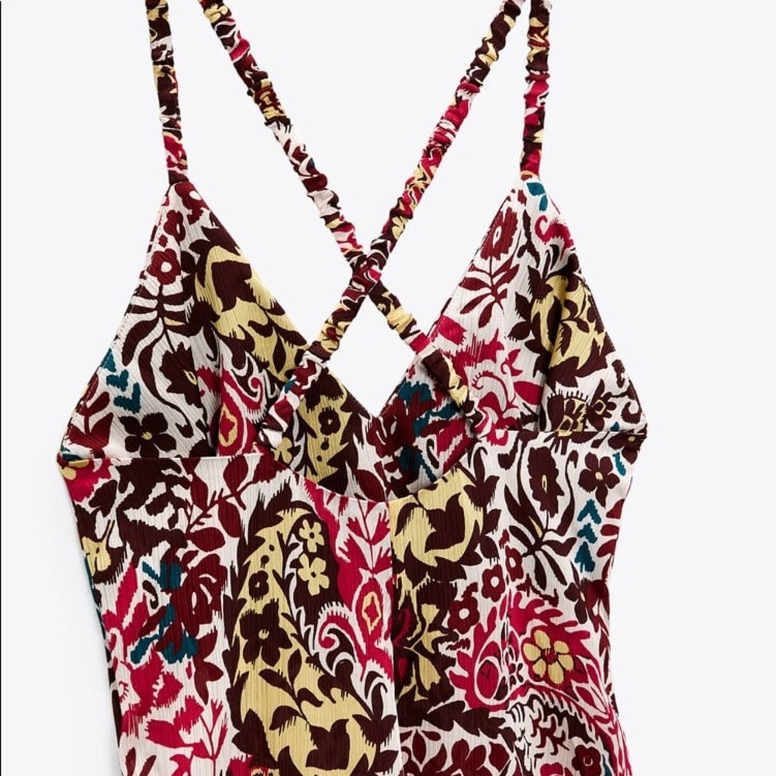 ZARA BLOGGER FAVORITE PRINT DRESS BORDEAUX / ECRU