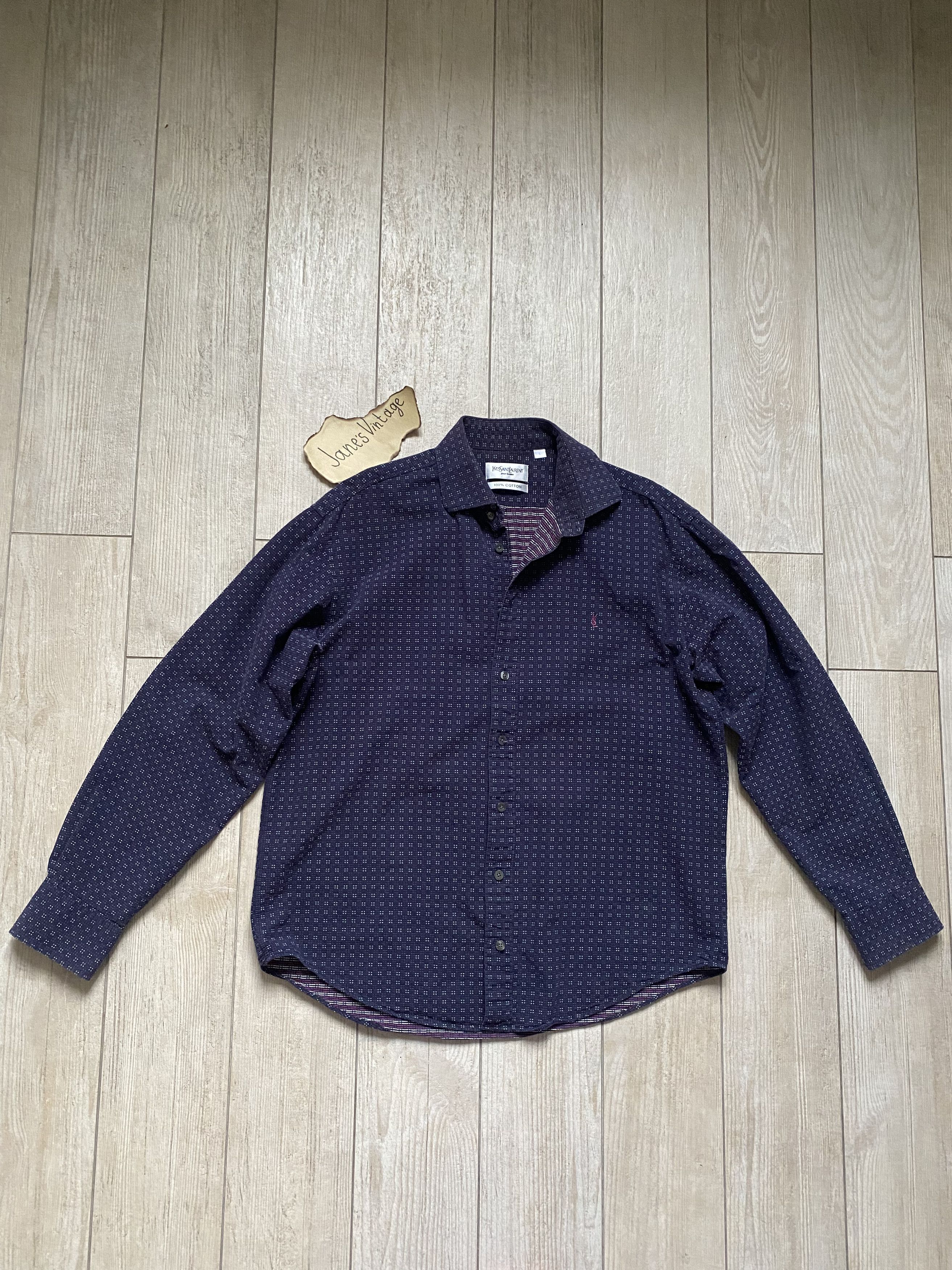 Saint Laurent Paris × Vintage × Yves Saint Laurent Yves Saint Laurent Pour Homme Vintage Shirt – Blue/Purple Size US XL / EU 56 / 4 - 1 Thumbnail