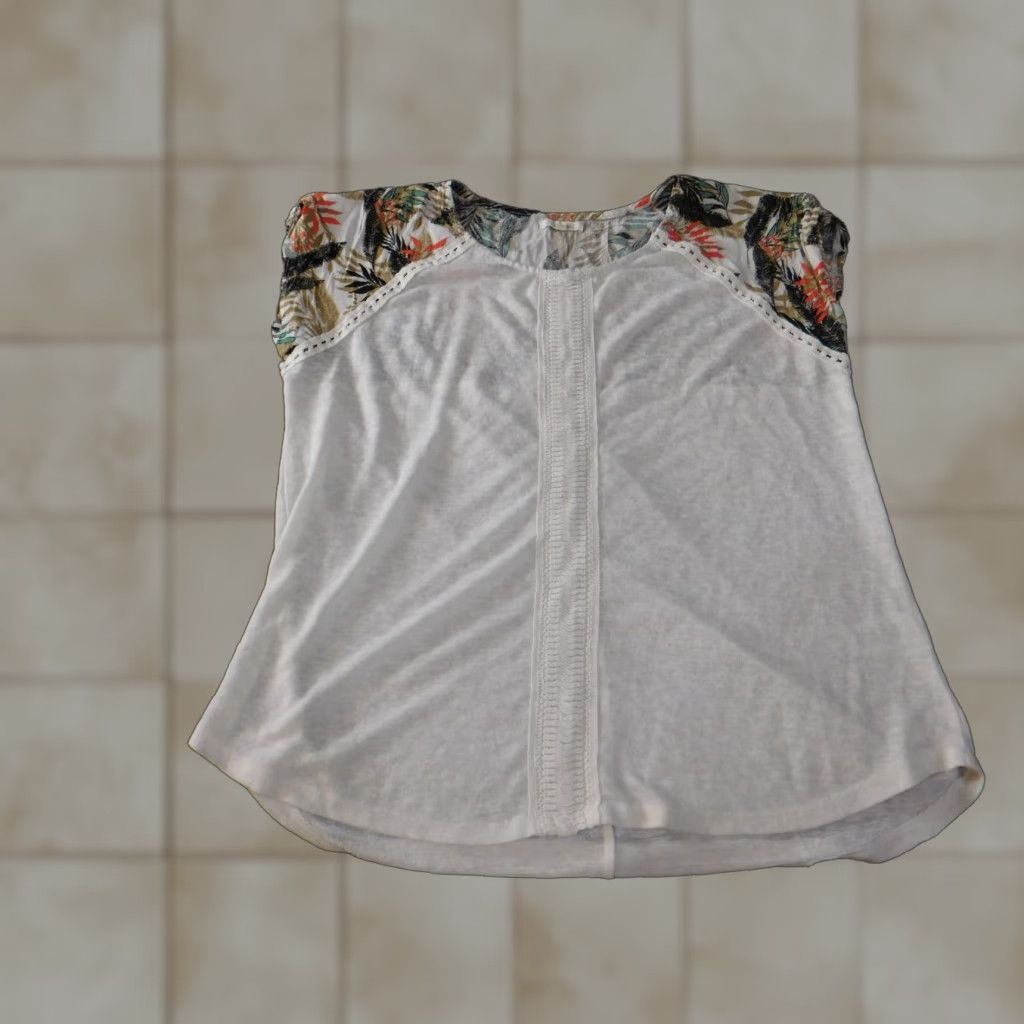 Vintage Maurices Women's Blouse L White Floral Sleeveless Collared Pullover Casual Shirt Tops Basic Stretch Size L / US 10 / IT 46 - 1 Thumbnail