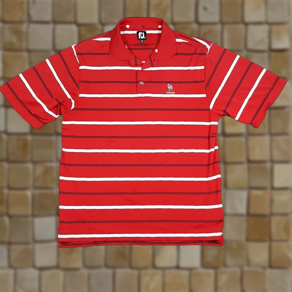 Footjoy VINTAGE FootJoy Camelback Golf Club Red Striped Mens Size XL Button Collar Polo Shirt FJ Size US XL / EU 56 / 4 - 1 Thumbnail
