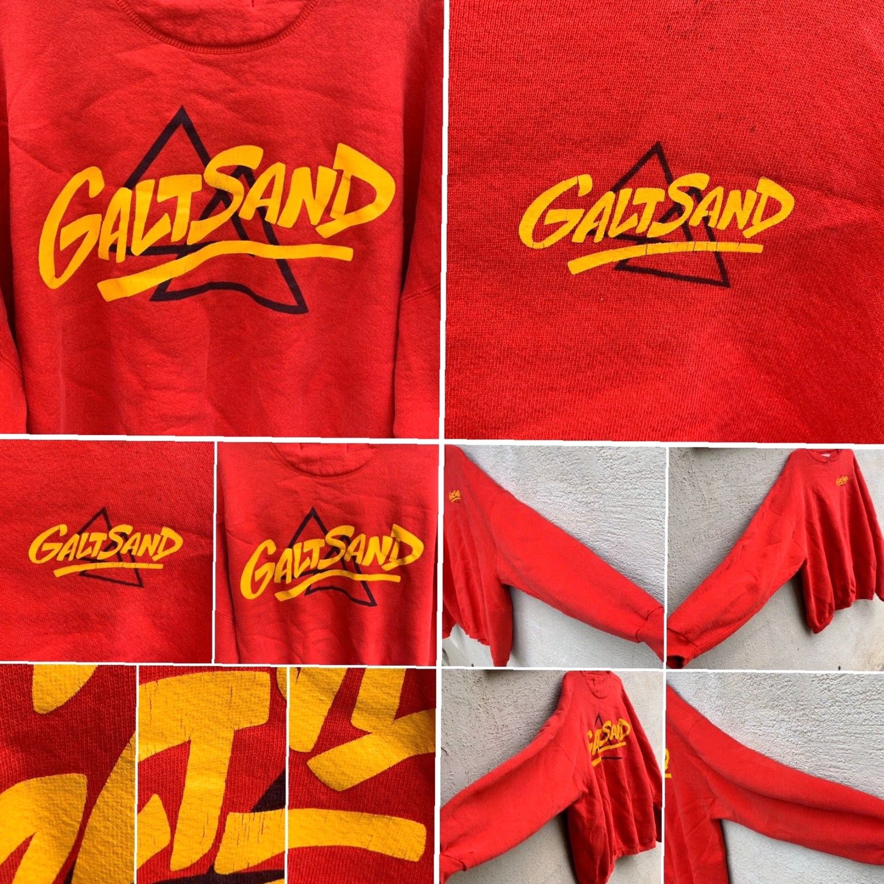 Spell VINTAGE GALT SAND Sweatshirt Front And Back Graphics Big Logo Spell Out XL Red 1980s Sportswear/Beach Mens/Unisex? Size US XL / EU 56 / 4 - 4 Thumbnail