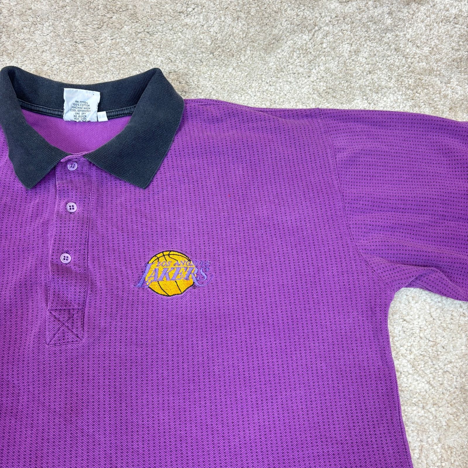 NBA × Vintage VTG 90s LA Lakers Long Sleeve Polo Rugby Shirt Men's Large Size US L / EU 52-54 / 3 - 2 Thumbnail