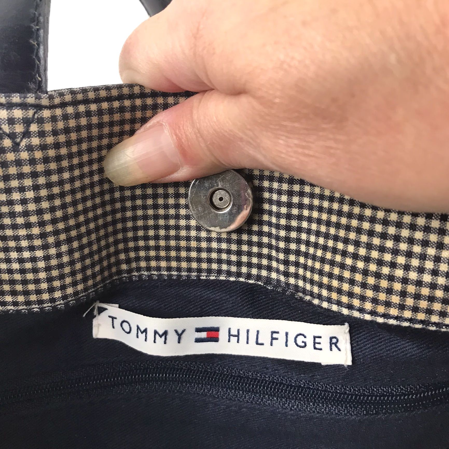 Tommy Hilfiger Tommy Hilfiger Tote Bag Women Medium Blue/White Checkered Cotton Designer Casual Travel Size ONE SIZE - 7 Thumbnail