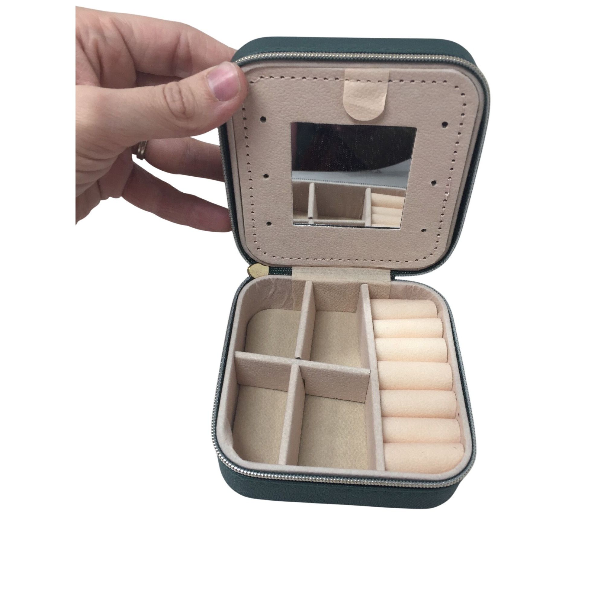 Other Dark Green Zippered Mini Portable Travel Jewelry Box with Go Size ONE SIZE - 2 Thumbnail