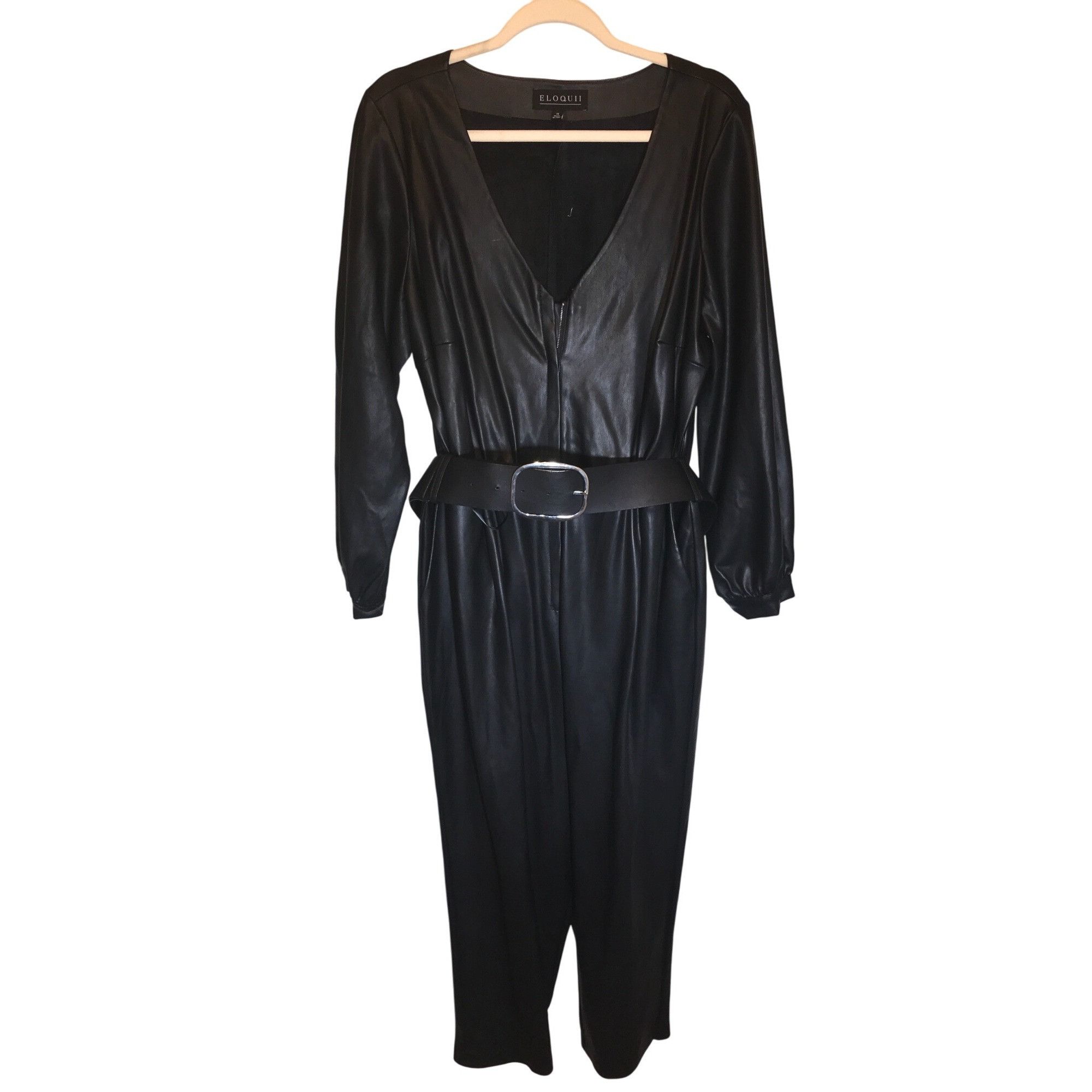 Other Eloquii Women's Black Plus Size Faux Leather Jumpsuit Size 40" / US 18 - 2 Thumbnail