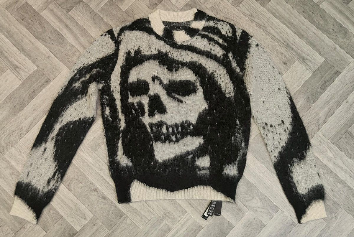 image of Amiri x Wes Lang Skull Patterned Sweater in Black, Men's (Size Small)