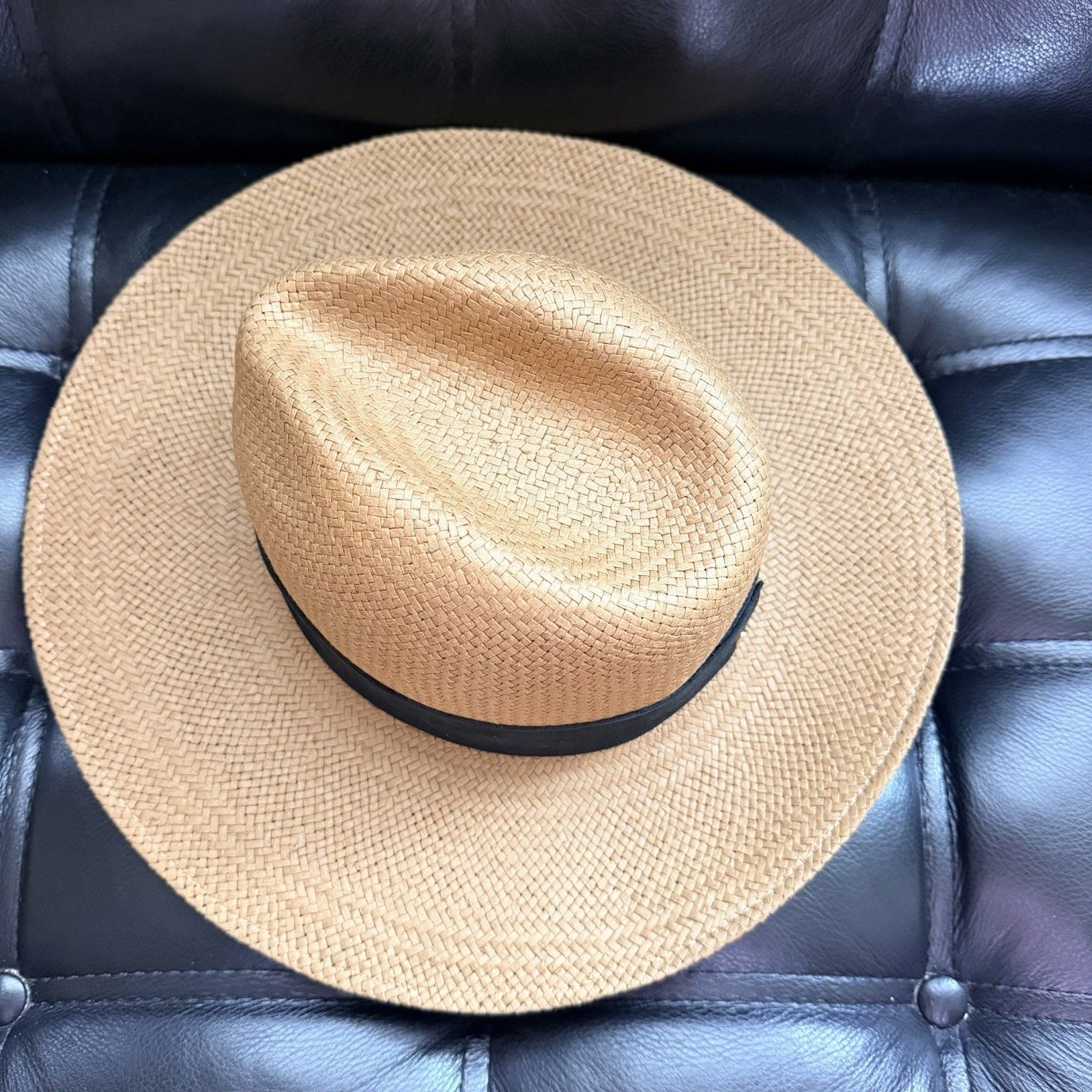 Janessa Leone Corbin Brown Straw Fedora Hat M 57cm USA
