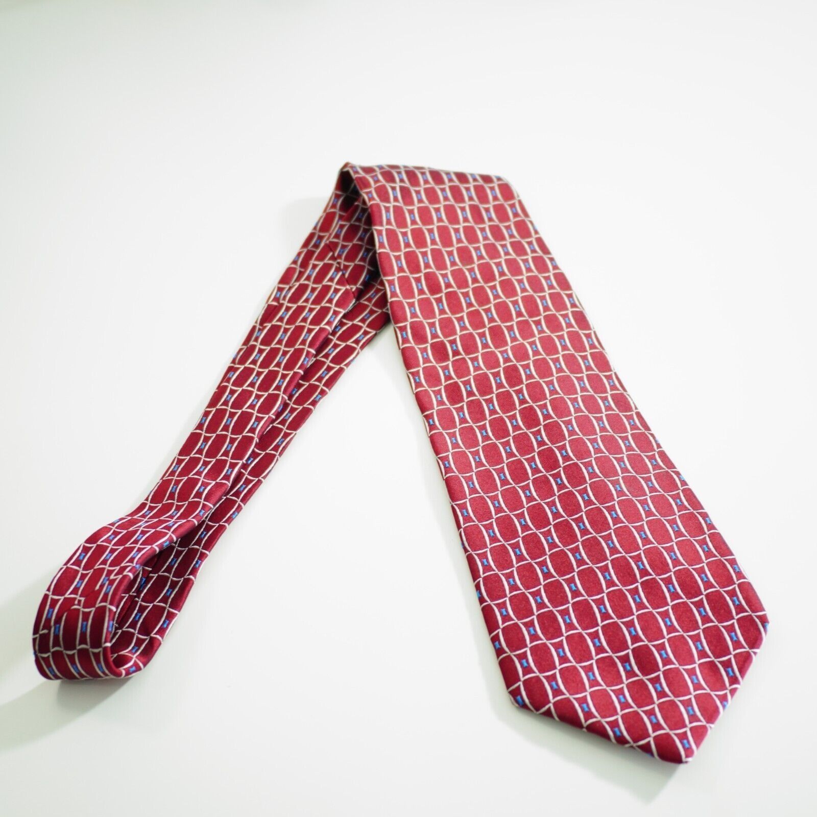 Paul Fredrick Paul Fredrick Red Blue Geometric Abstract Woven Wide Silk Ti Size ONE SIZE - 6 Thumbnail