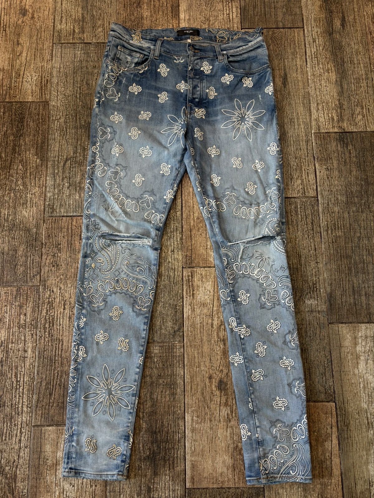 Amiri Lightwash Bandana Print Jeans Size US 34 / EU 50 - 1 Thumbnail