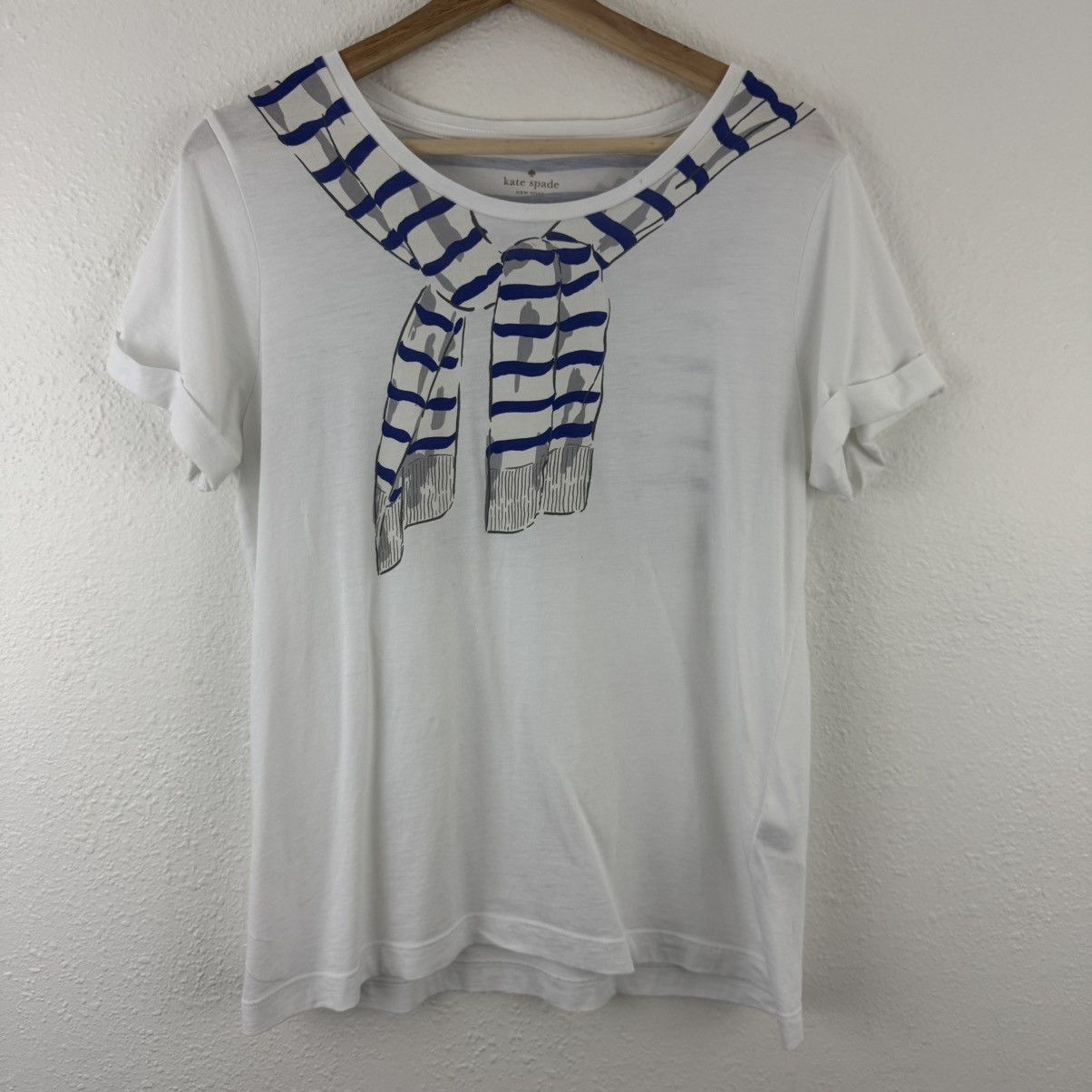 Kate Spade KATE SPADE White Blue Broome Street Tromp L'Oeil Graphic Tee Size M / US 6-8 / IT 42-44 - 3 Thumbnail