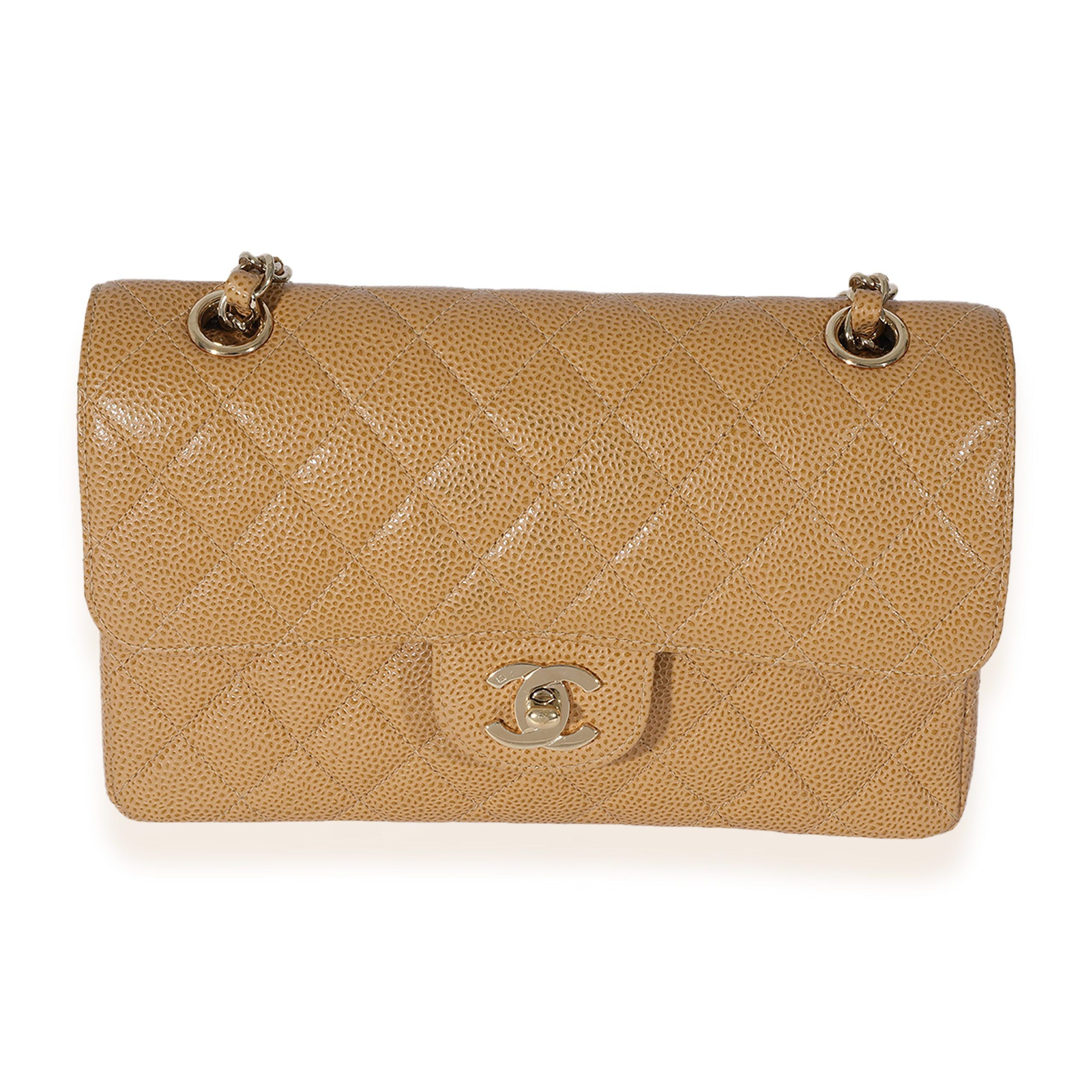 image of Chanel Beige Quilted Caviar Small Classic Double Flap Bag, Women's