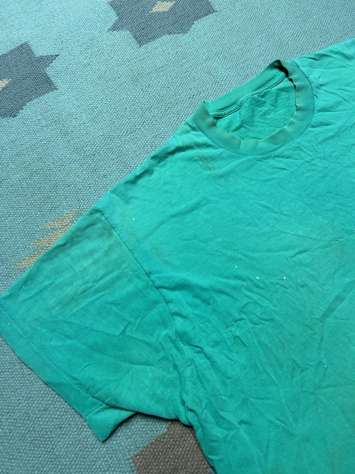 Vintage Vtg 80s pocket t shirt blank teal paint distressed cotton XL Size US XL / EU 56 / 4 - 7 Thumbnail