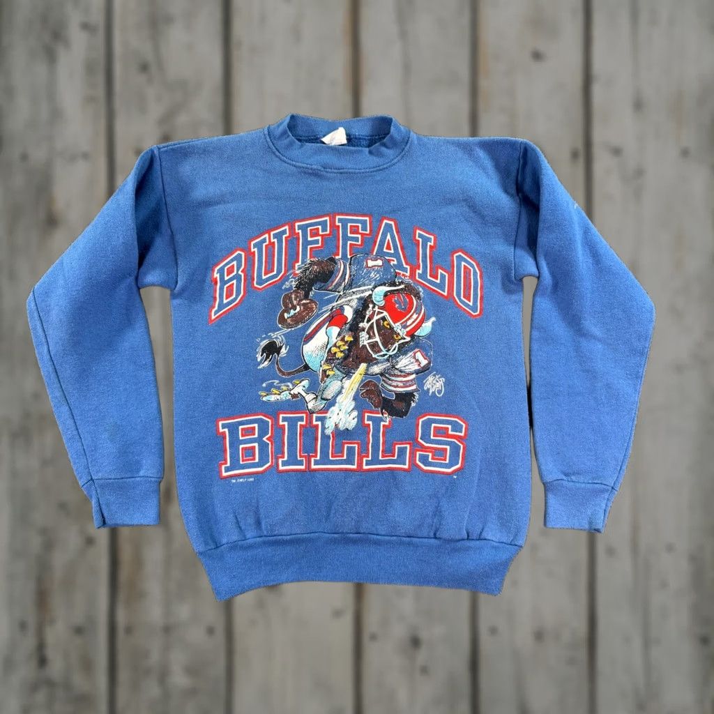 Vintage VINTAGE Buffalo Bills Sweatshirt Mens M Blue 1988 Jack Davis Graphic Logo Cotton Blend Crew Neck Pullover All Seasons NFL Licensed Regular Mens Size US M / EU 48-50 / 2 - 1 Thumbnail