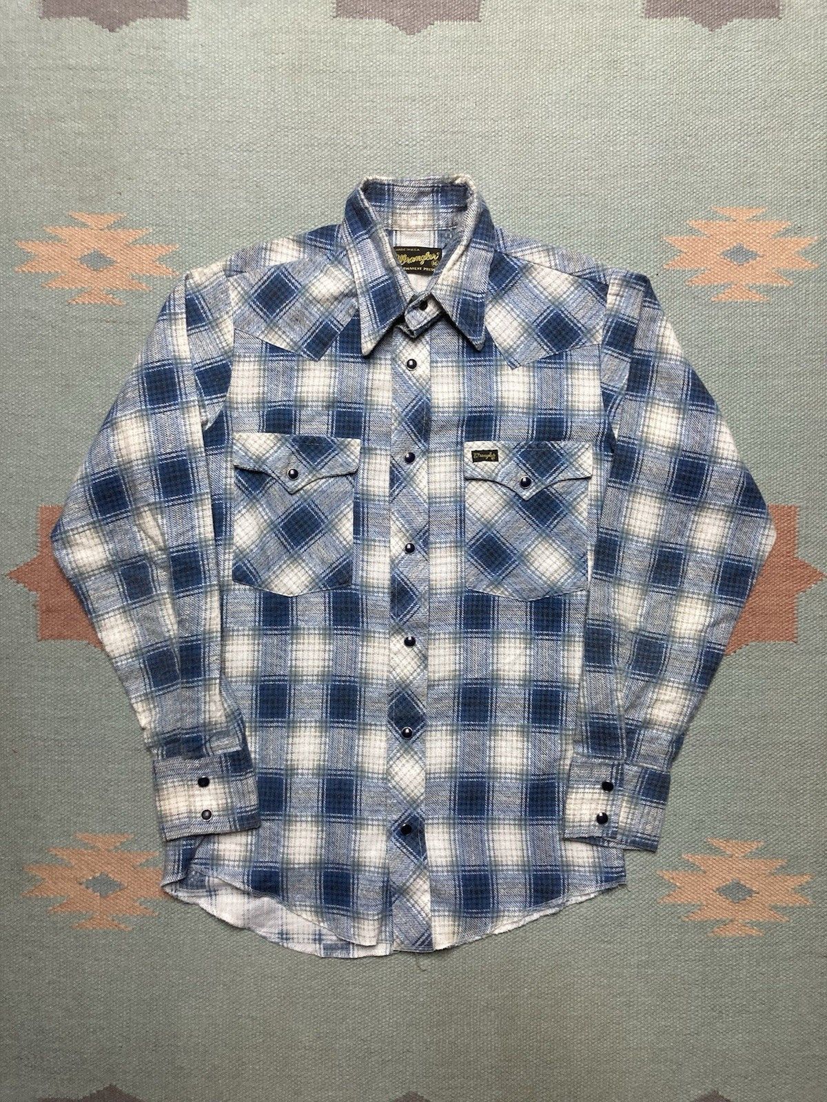 Vintage × Wrangler 70s Pearl snap flannel shirt wrangler shadow plaid womens 16 Size M / US 6-8 / IT 42-44 - 1 Thumbnail