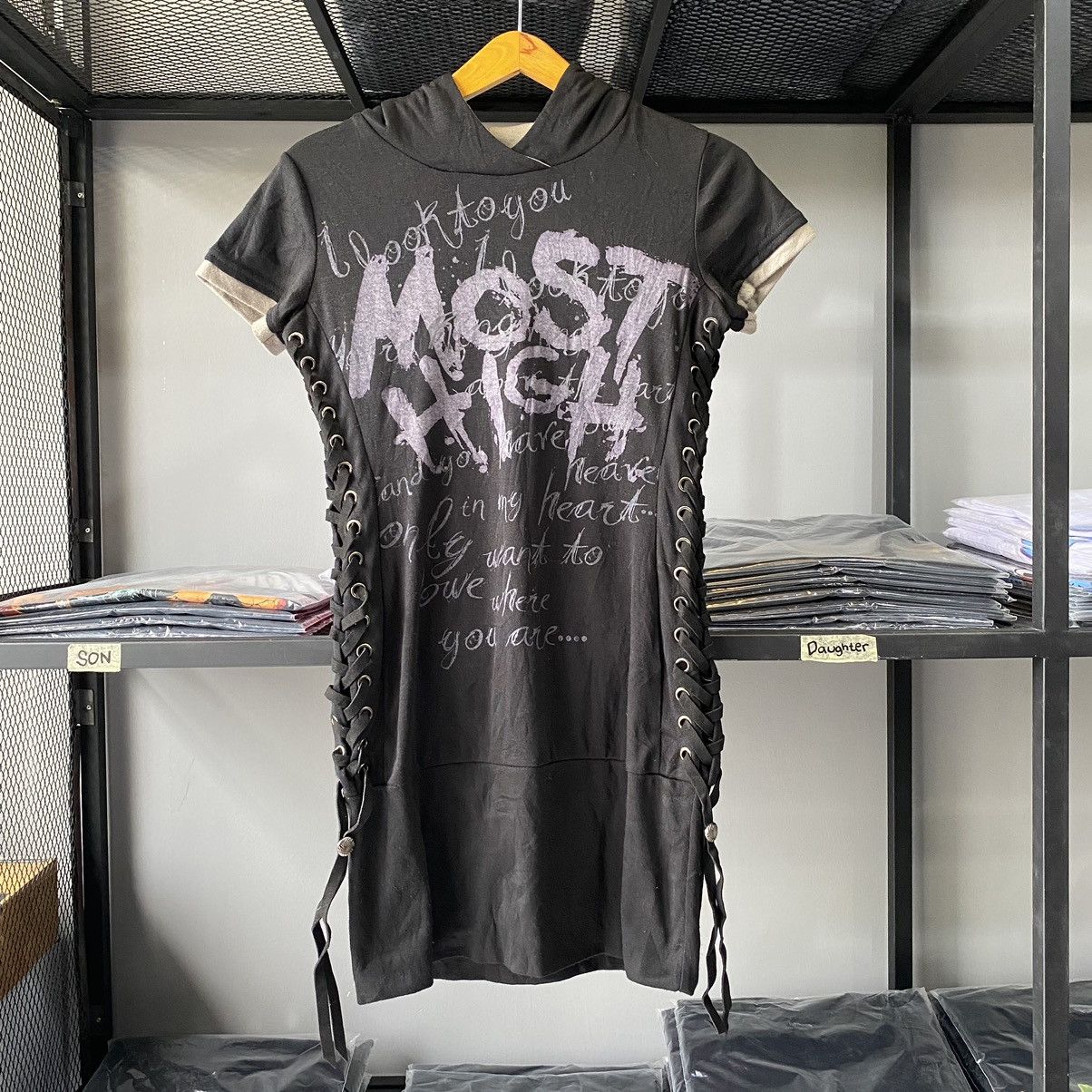 If Six Was Nine × Japanese Brand × Le Grande Bleu (L.G.B.) Japanese Hooded Mini Dress Lace Up Punk Gothic L.G.B Style Size M / US 6-8 / IT 42-44 - 1 Thumbnail