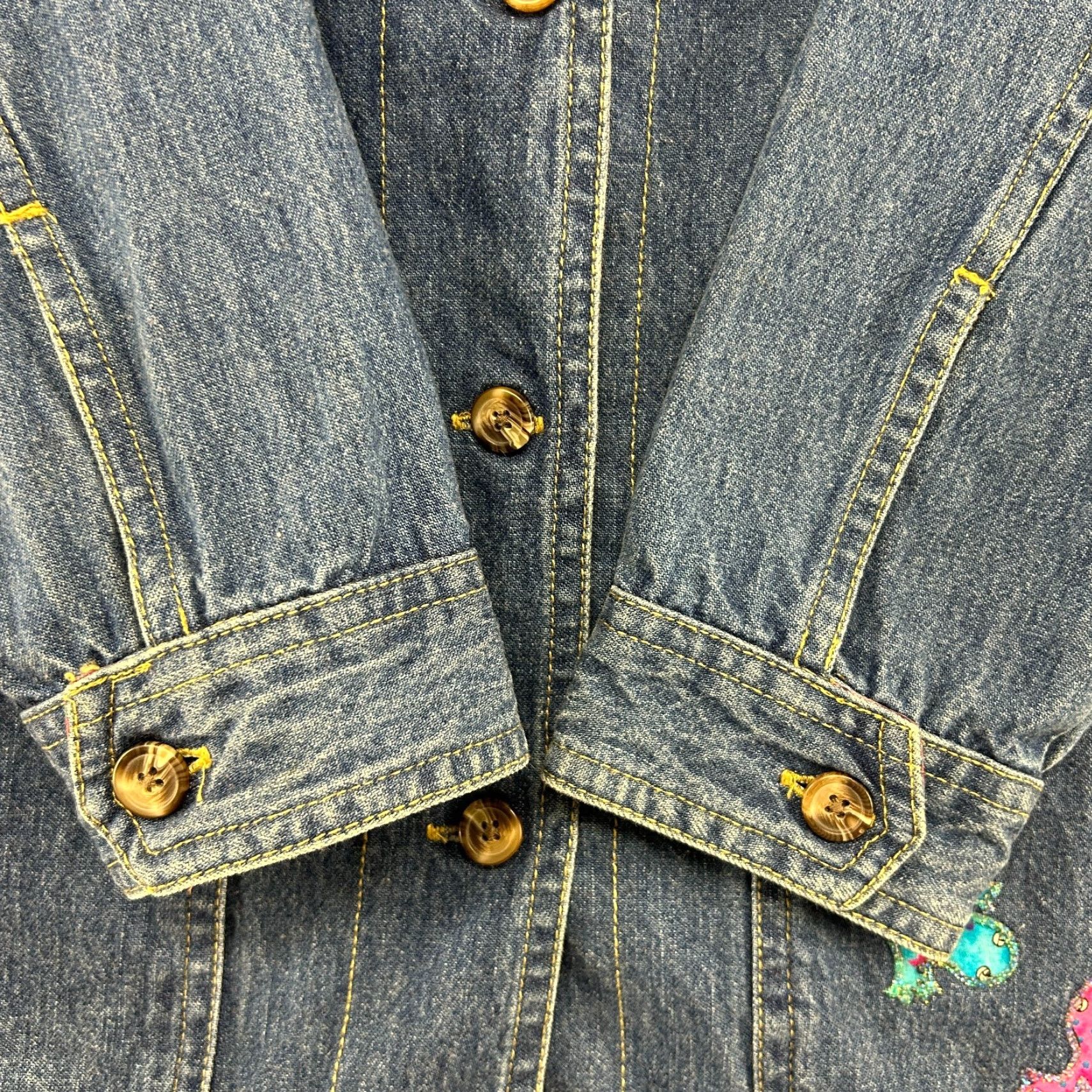 Denime VINTAGE Cabin Creek Coat Womens L Blue Denim Embroidered 90s Pea Coat Lined Jacket/C Size L / US 10 / IT 46 - 3 Thumbnail