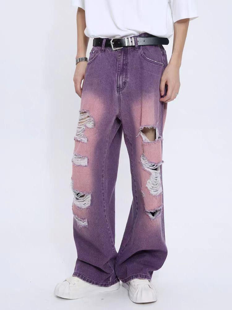 Jean Distressed Purple Wide Leg Denim Jeans Size US 32 / EU 48 - 1 Thumbnail