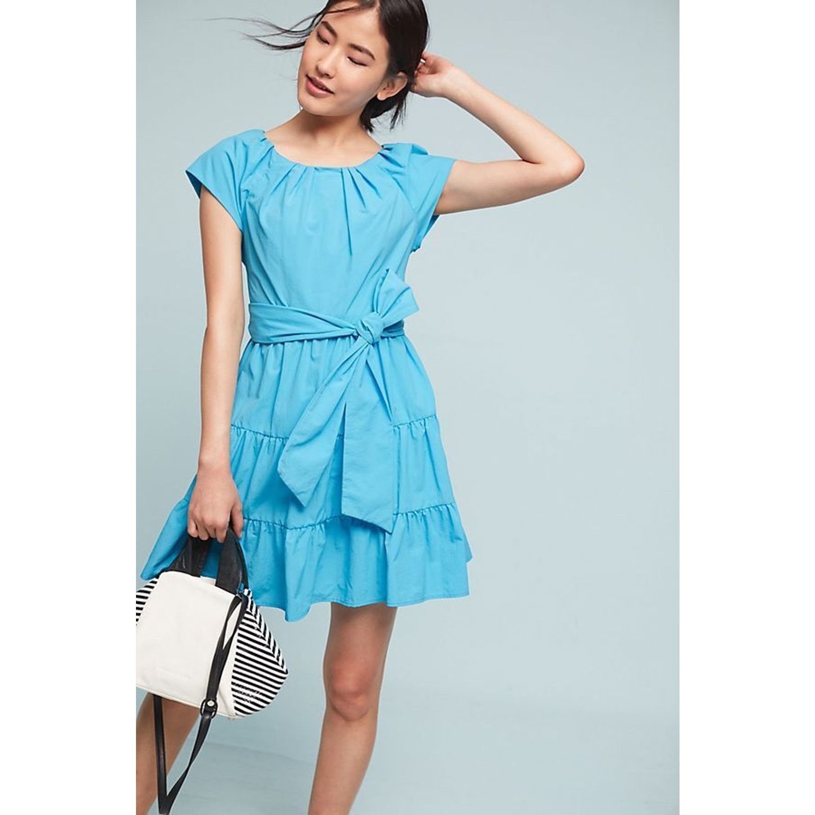 Anthropologie New Anthropologie Tiered Poplin Swing Blue Dress Eva Franco Size S / US 4 / IT 40 - 1 Thumbnail