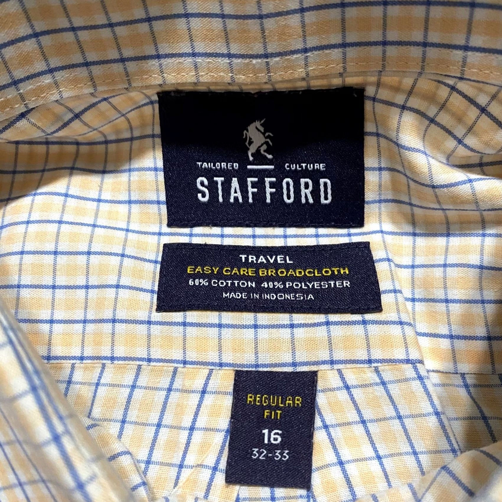 Stafford Stafford Dress Shirt Mens Large Multicolor Plaid Long Sleeve Button-Front 16 16.5 96% Cotton 4% Polyester Classic Size 42R - 3 Thumbnail