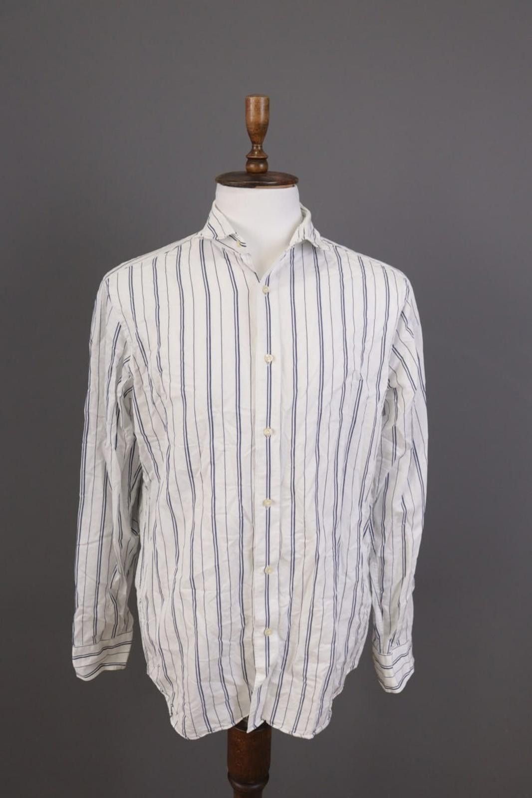 Designer Gutteridge White Striped Button Down Shirt Size 45 / 18 Size US M / EU 48-50 / 2 - 1 Thumbnail