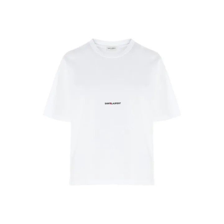 Saint Laurent Paris Saint Laurent White Logo Cotton T-Shirt for Women -2507 Size XL / US 12-14 / IT 48-50 - 7 Thumbnail