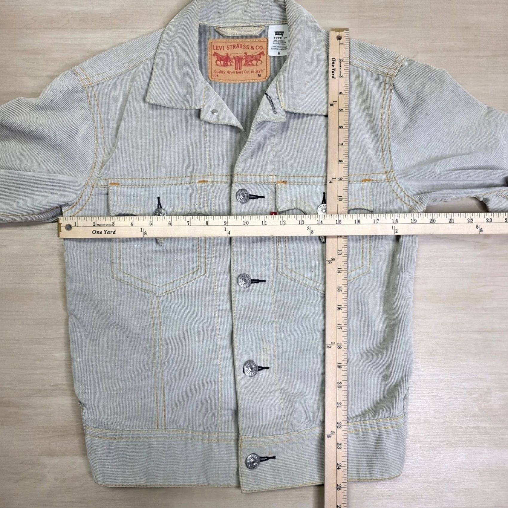 Levi's Levi's Type 1 Corduroy Iconic Jacket Mens Medium Gray Striped Button Snap Pocket Front Size US M / EU 48-50 / 2 - 7 Thumbnail