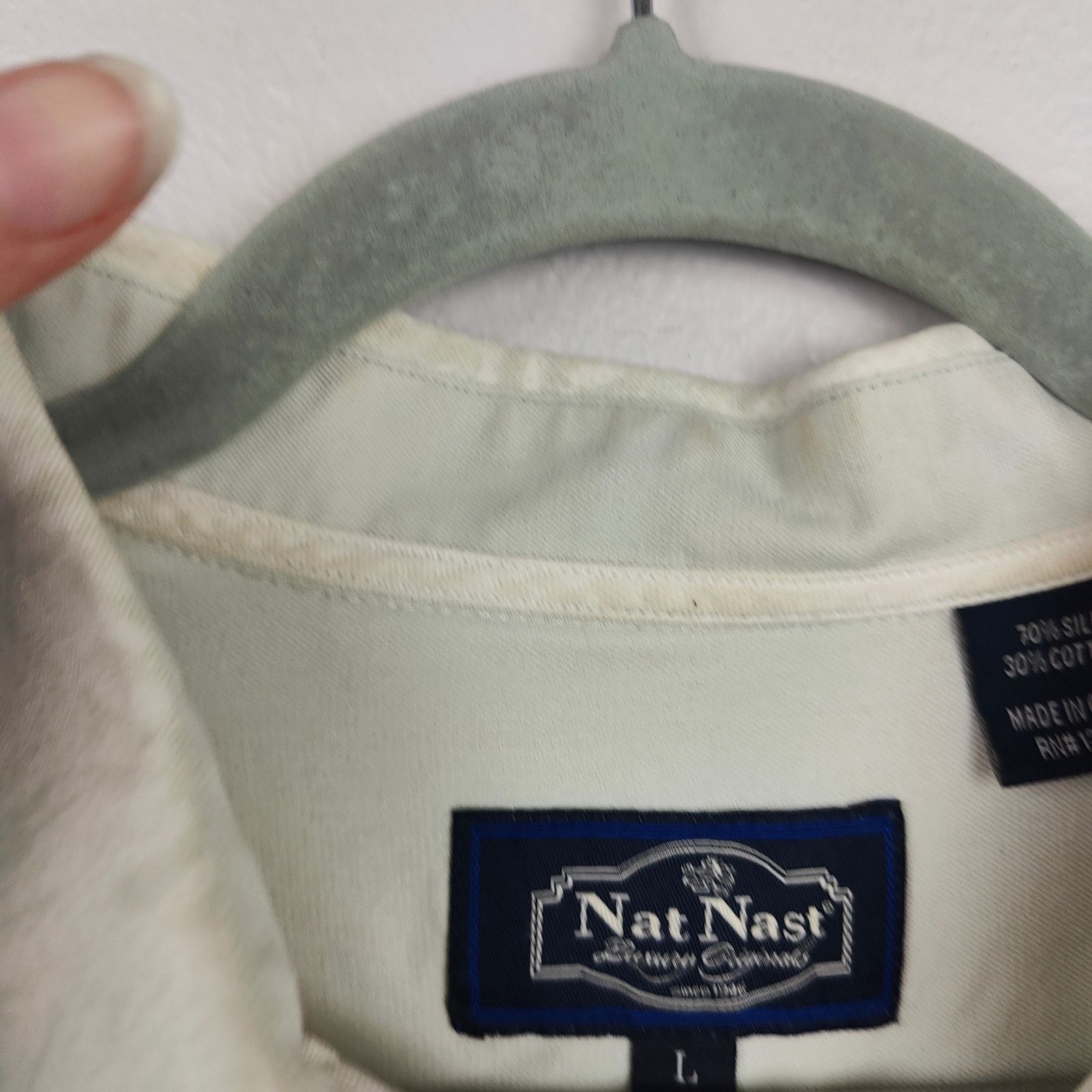 Nat Nast Nat Nast Button Up Shirt Mens Large Cream Green Silk Cotton Size US L / EU 52-54 / 3 - 6 Thumbnail