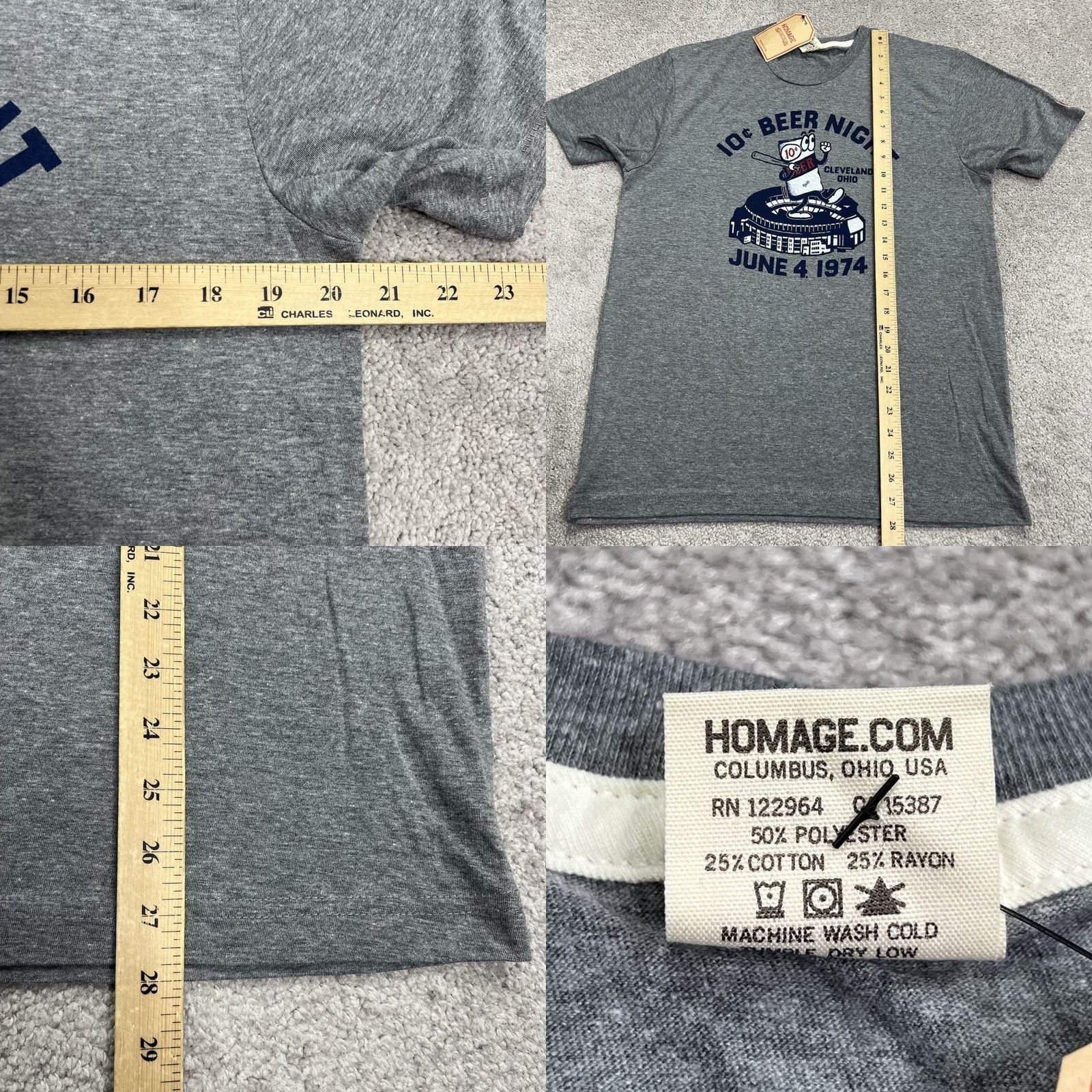 Vintage Homage T-Shirt Mens Size M Gray Cleveland Ohio 10 Cent Beer Night Baseball New NWT Crew Neck Short Sleeve Shirt Size US M / EU 48-50 / 2 - 8 Thumbnail