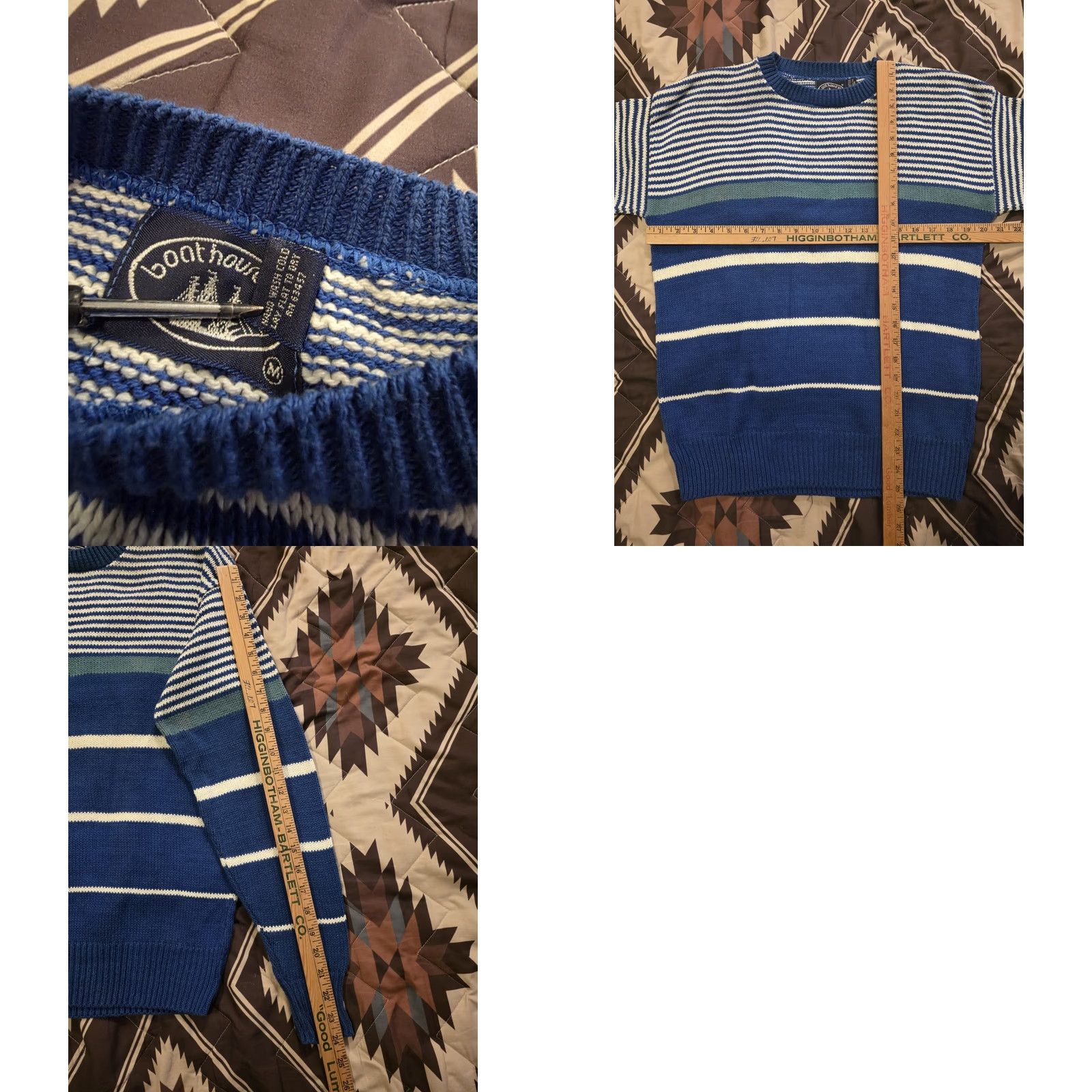 Vintage VINTAGE Boat House Row Striped Chunky-Knit Crewneck Sweater Mens Medium Blue 90s Preppy Casual Shirt/Jacket? Size US M / EU 48-50 / 2 - 8 Thumbnail