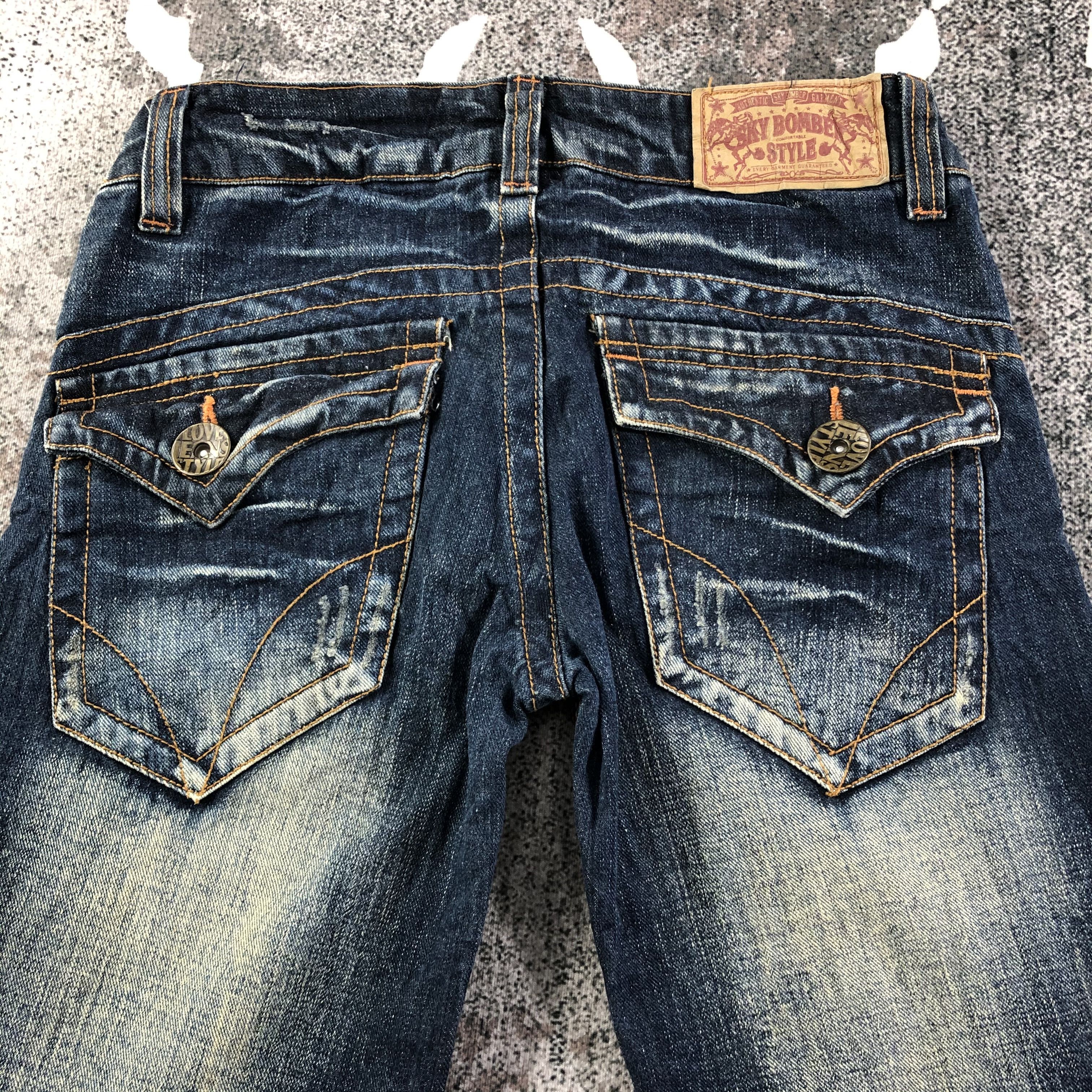 Japanese Brand Sky Bomber Jeans Faded Blue Flare Denim KJ1556 Size 29" - 4 Thumbnail