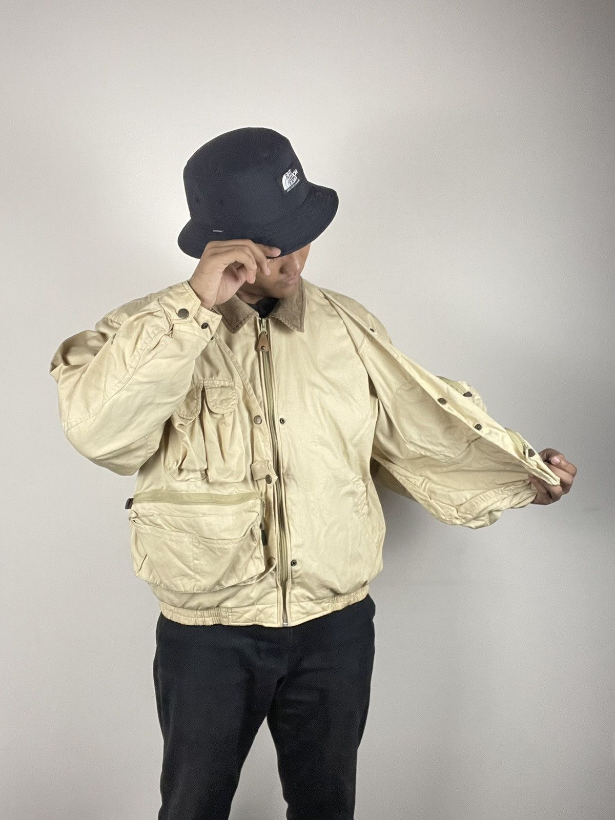 Pre-owned Bomber Jacket X Vintage Gbw Bomber Jacket Multipocket In Cream