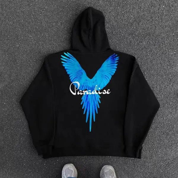 VIBE Vintage Street Hip Hop Blue Wing Print Hooded Sweatshirt Size US L / EU 52-54 / 3 - 5 Thumbnail