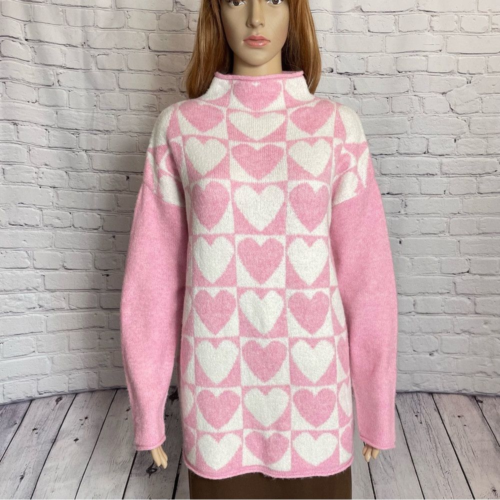 Other NWT New Cupcakes & Cashmere Hearts Pink High Neck Sweater S Size M / US 6-8 / IT 42-44 - 1 Thumbnail