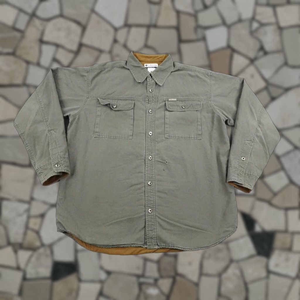 Vintage Columbia Jacket Mens Large Green Canvas Fleece Lined Button Up Shacket Utility Jacket Mid-Length Casual Workwear Outdoor Hiking Size US L / EU 52-54 / 3 - 1 Thumbnail