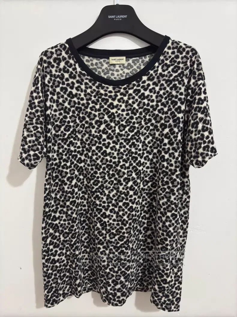 Saint Laurent Paris Saint Laurent Paris Cotton Round Neck Black and Grey Leopa Size US L / EU 52-54 / 3 - 1 Thumbnail