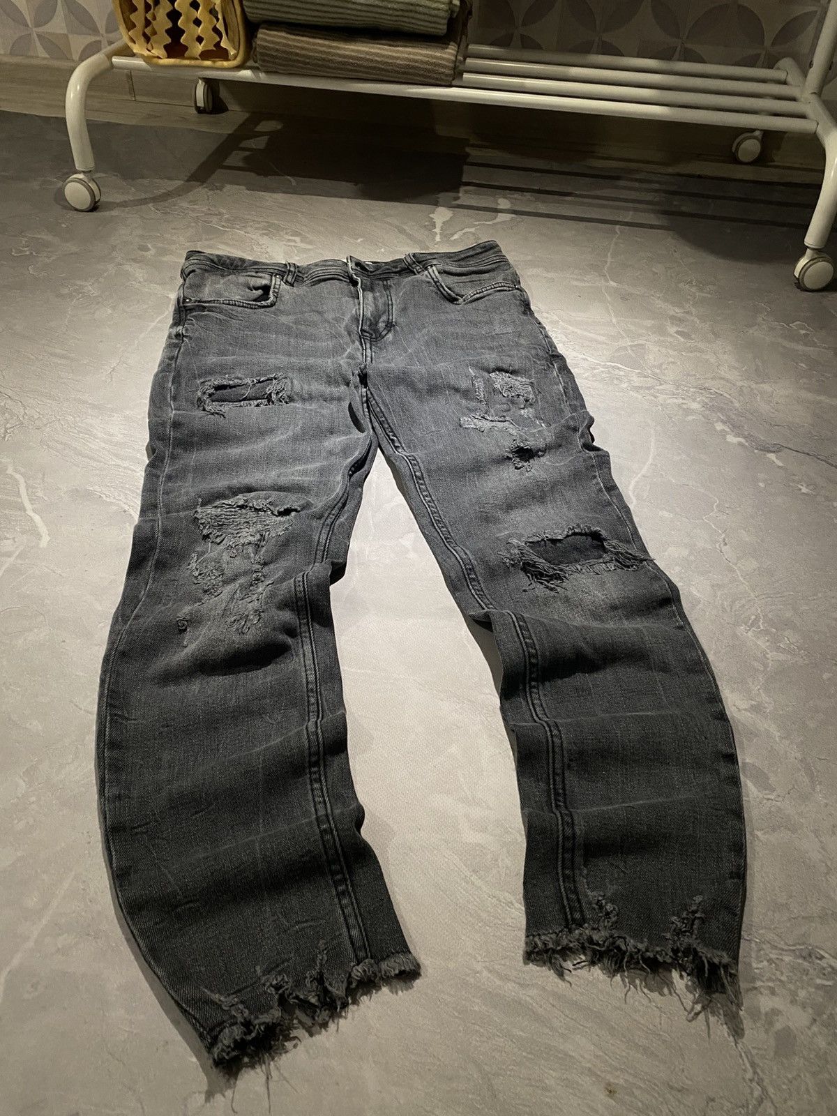 Japanese Brand 2000s Punk Distressed Raw Hem Jeans – Heavy Fade Size US 32 / EU 48 - 1 Thumbnail