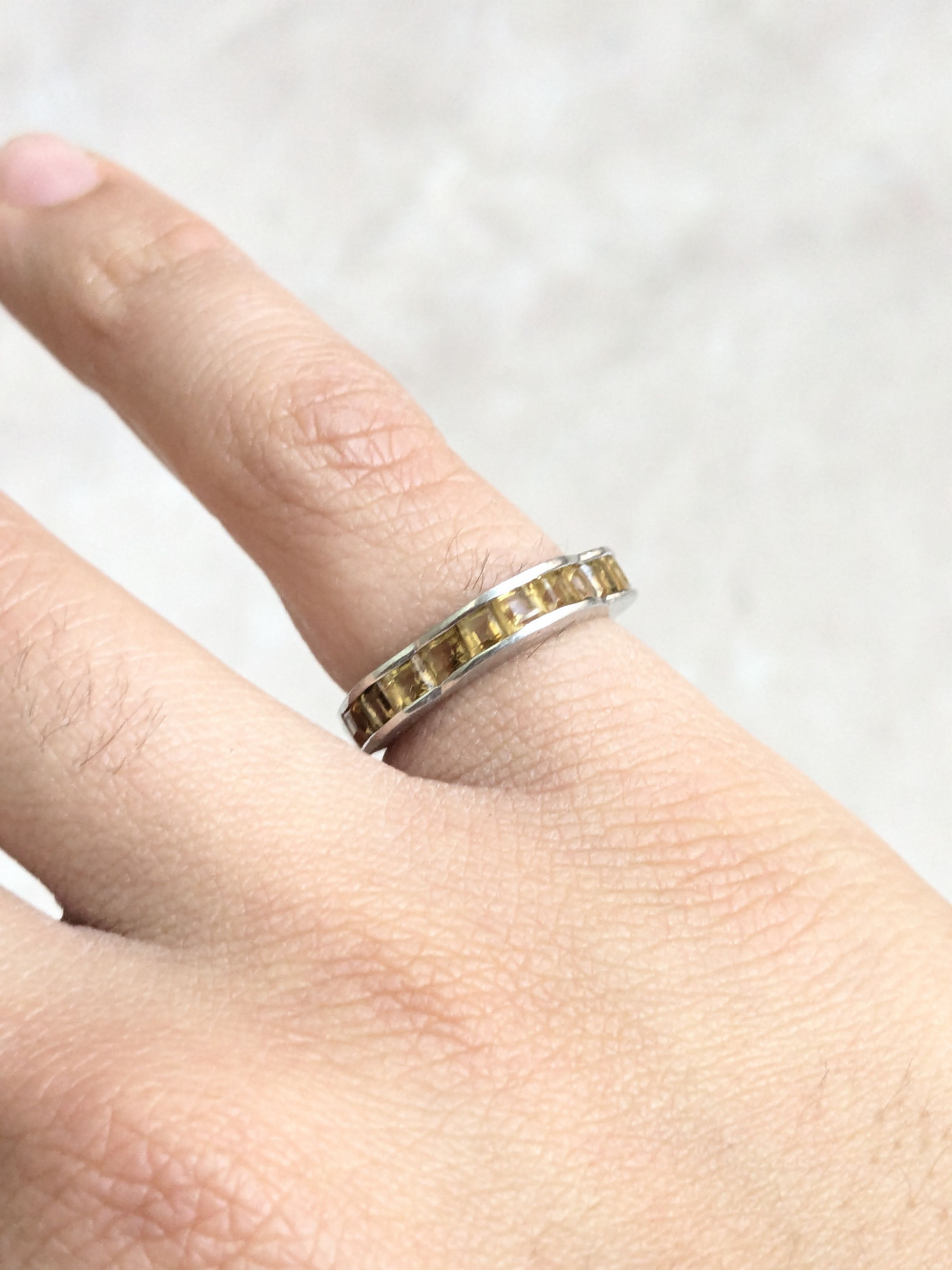 Sterling Silver Vintage Sterling Silver Band Ring 7 Yellow Citrine Size ONE SIZE - 8 Thumbnail